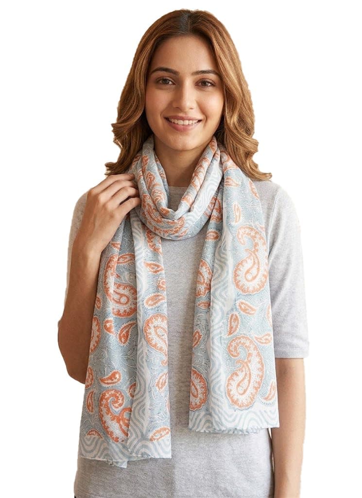 Scarf for women mini stall for girls hand block printed indian traditional design 70x20 inch 100% Pure cotton