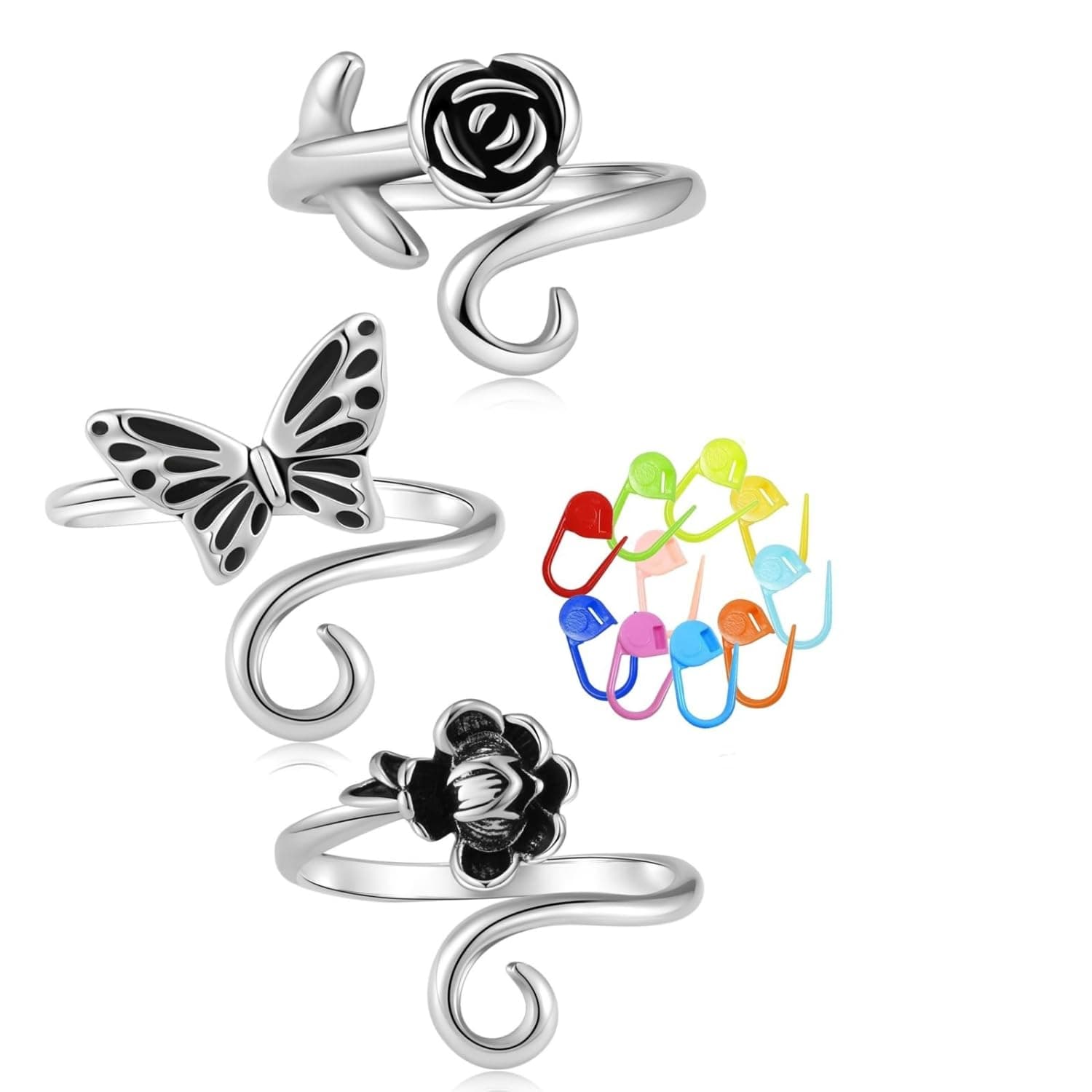 Flavizo 3 Pcs Adjustable Crochet Tension Ring, Durable Alloy Knitting Loop Rings for Yarn Control, Comfortable Crochet Accessories for Smooth Stitching and Easy Crocheting Projects