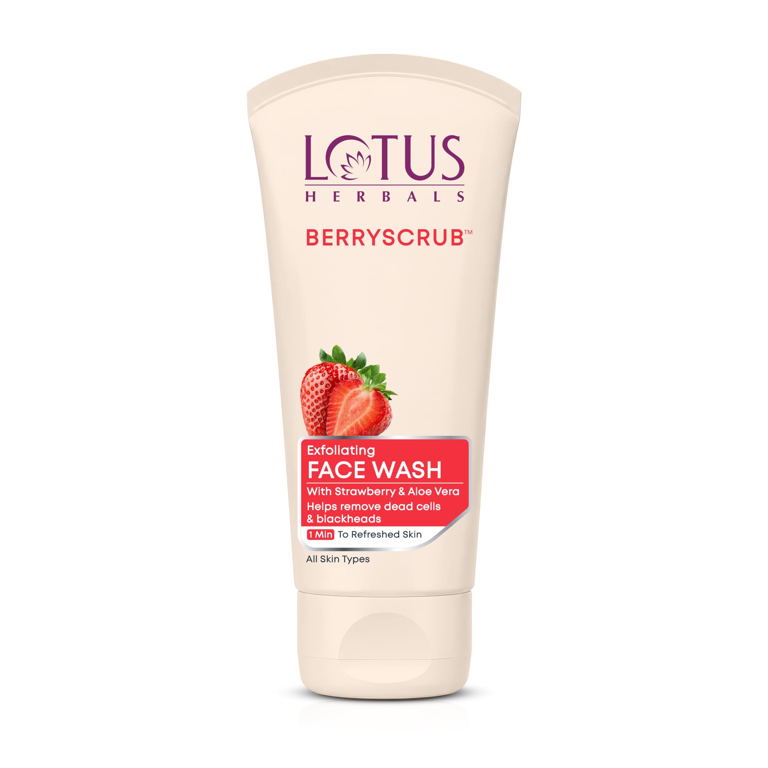 Lotus Herbals Berryscrub Strawberry & Aloe Vera Exfoliating Face Wash | Deep Cleaning | Blackhead Removal | For All Skin Types | 120g