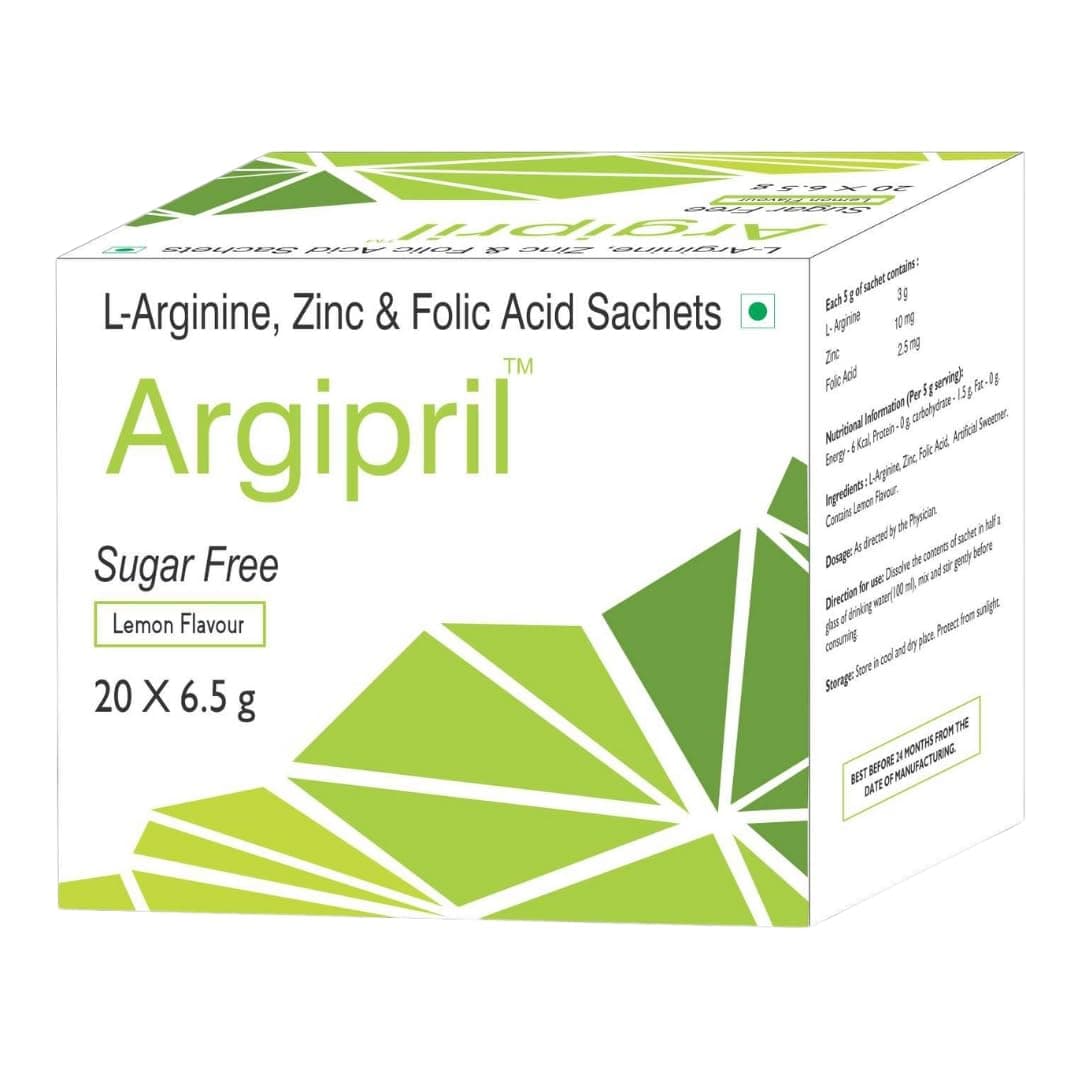 Biovencer Argipril with L-Arginine, Zinc & Folic Acid, | Sugar Free | Lemon Flavor | Pack of 20 Sachets |