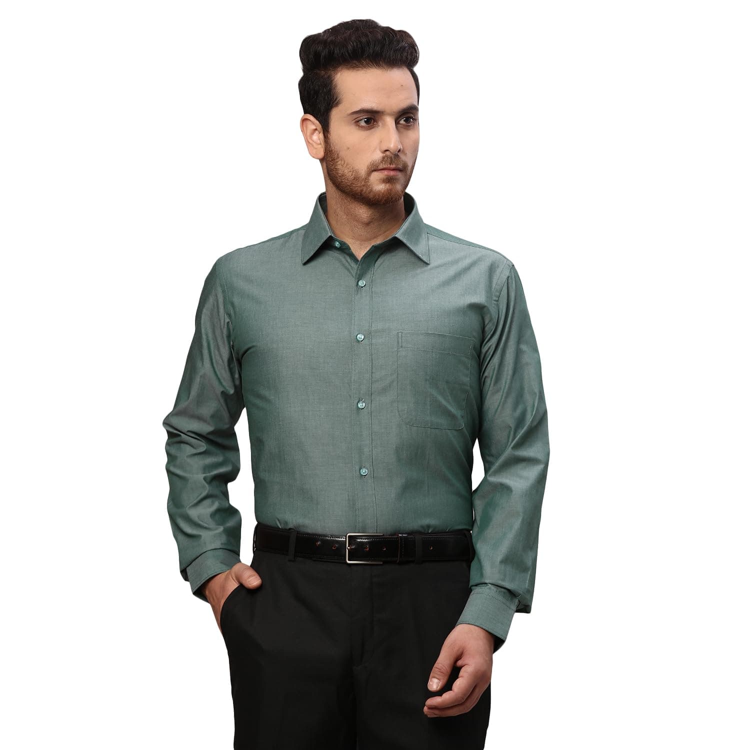 Raymond Men's Pure Cotton Solid Pattern Slim Fit Semi Cutaway Collar Full Sleeve Formal Shirt