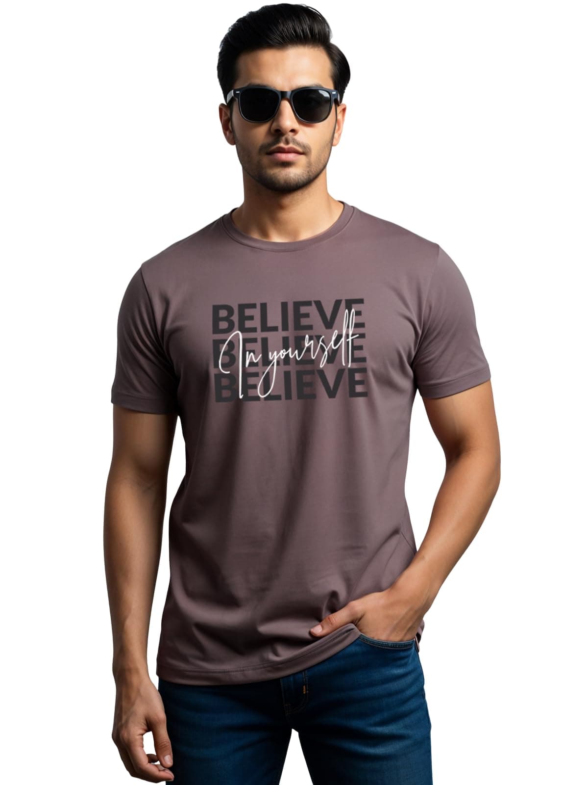 ADRO 100% Cotton Lycra Tshirts for Men | Regular Fit T-Shirt | Printed T Shirt for Men | Round Neck Half Sleeve Tees | Tshirt for man | RN24-INV-LI-S Lilac