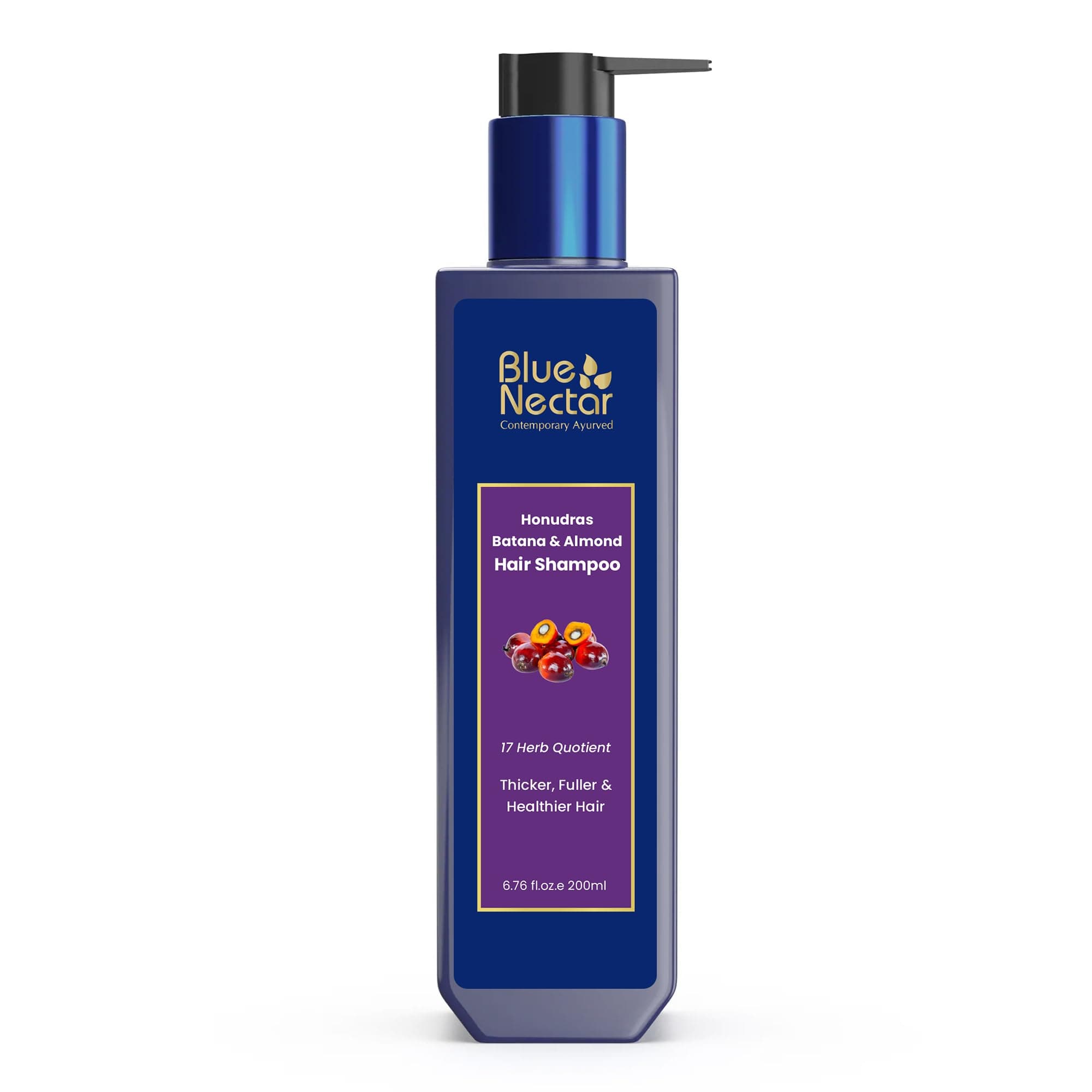Blue Nectar Batana Hair Shampoo for Fuller & Stronger Hair | Organic Shampoo for Dry, Frizzy, Curly, and Wavy types | Redensyl Alternate | Shampoo for Women & Men (17 Herbs, 200ml)
