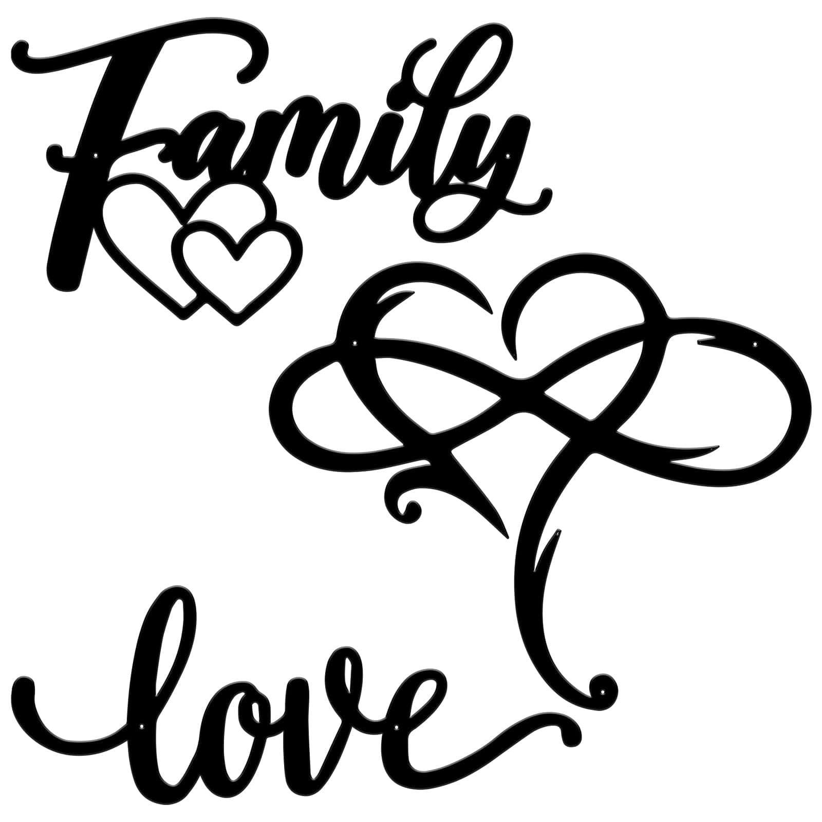 Moxweyeni 3 Pcs Metal Wall Decors Family Love Heart Signs Black Metal Wall Arts Hanging Decor for Home Dining Room Kitchen Door Decorations