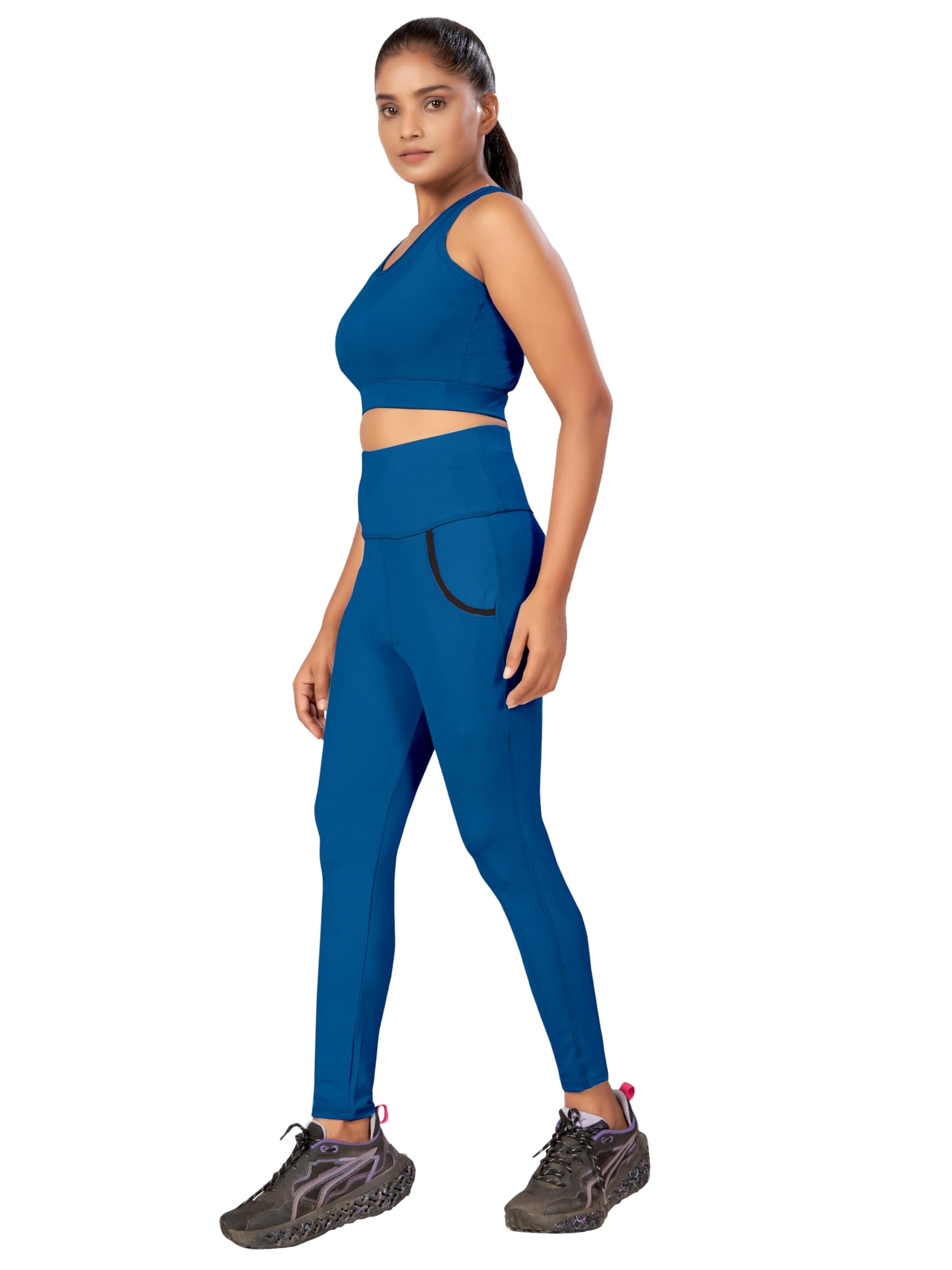 KASHIKAY CREATION Women's High Waist Solid Gym wear Tracksuit | Polyester Blend Gym wear Top & Pant Set | Workout Pant Set for Womens Fitness Wear | Leggings Bra Set