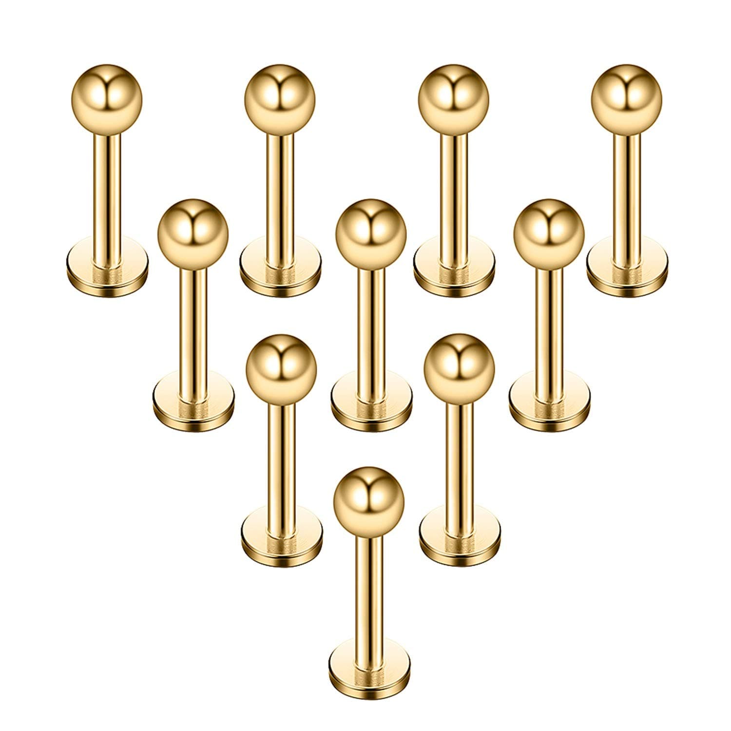 Ruifan 10-24PCS 16G Black Titanium Anodized 316L Stainless Steel 3mm Ball Labret Monroe Lip Ring/Tragus/Helix/Cartilage Earring Stud Barbell,6-12mm Bar Length Body Piercing Jewelry