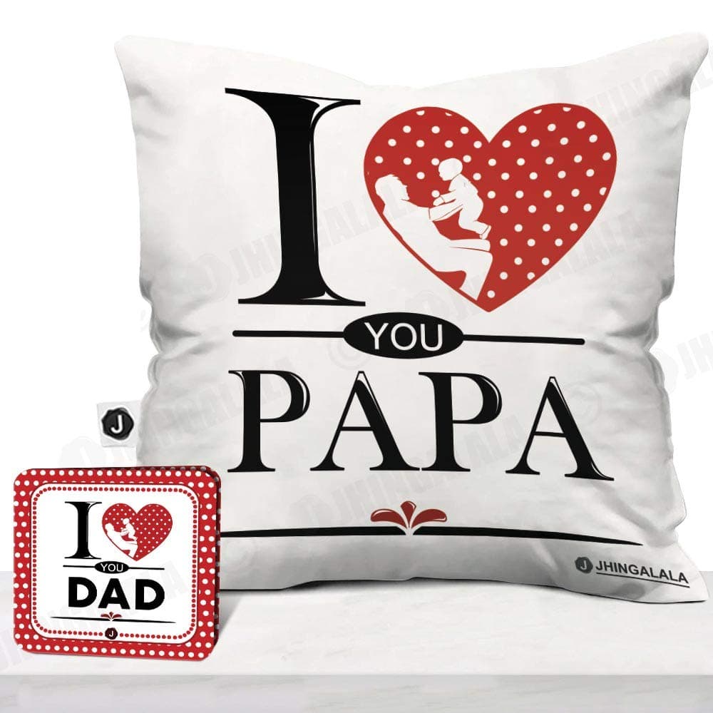 Jhingalala I Love You Papa Printed Cushion with Filler and Greeting Card | Gift for Papa, Gift for Father Birthday, Gift for Father, Birthday Gift for Father, Gift for Father's Day