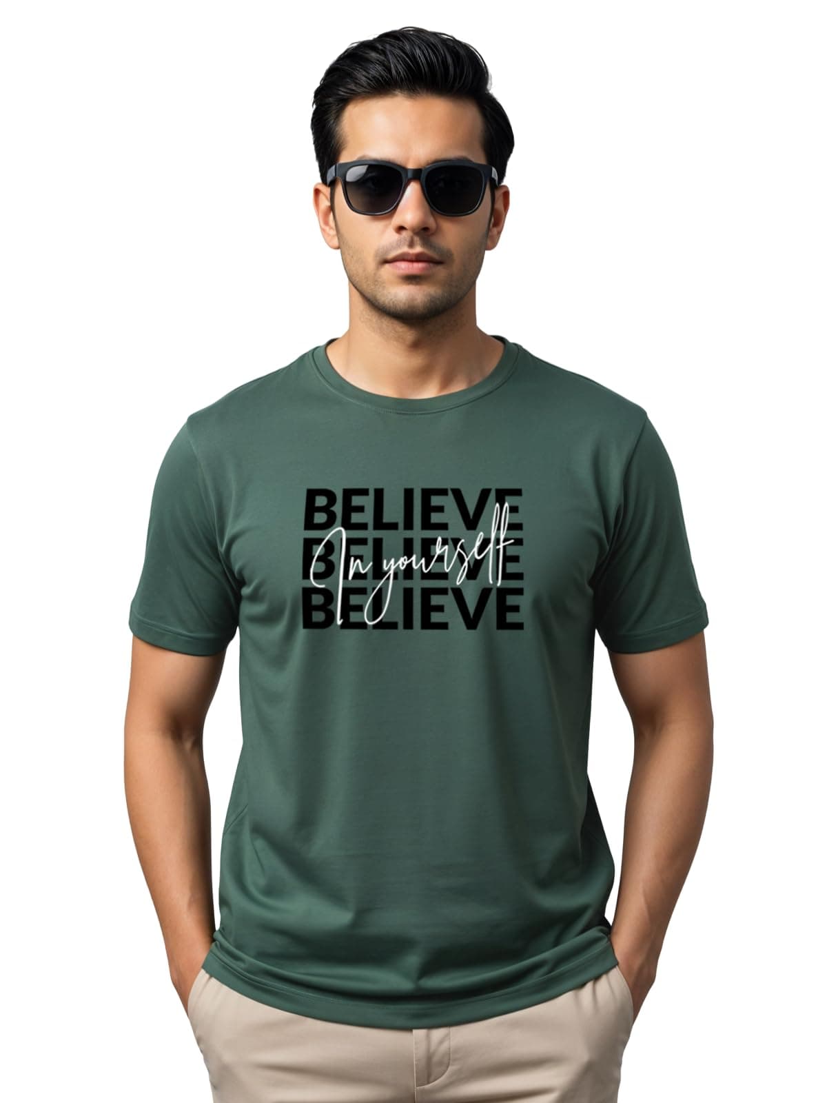 ADRO 100% Cotton Lycra Tshirts for Men | Regular Fit T-Shirt | Printed T Shirt for Men | Round Neck Half Sleeve Tees | Tshirt for Man | RN24-INV-GN-L Green