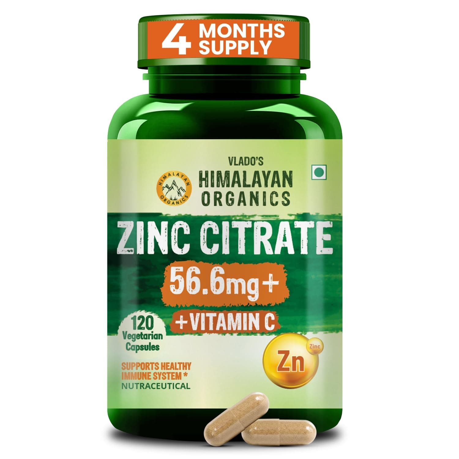 Vlado’s Himalayan Organics Zinc Citrate with Vitamin C | Zinc Supplements for Men & women with 100% RDA Zinc | Immunity & Cellular Health Support - Support Healthy Immune Function | Improve Iron Absorption | Antioxidant Support - 120 Tablets