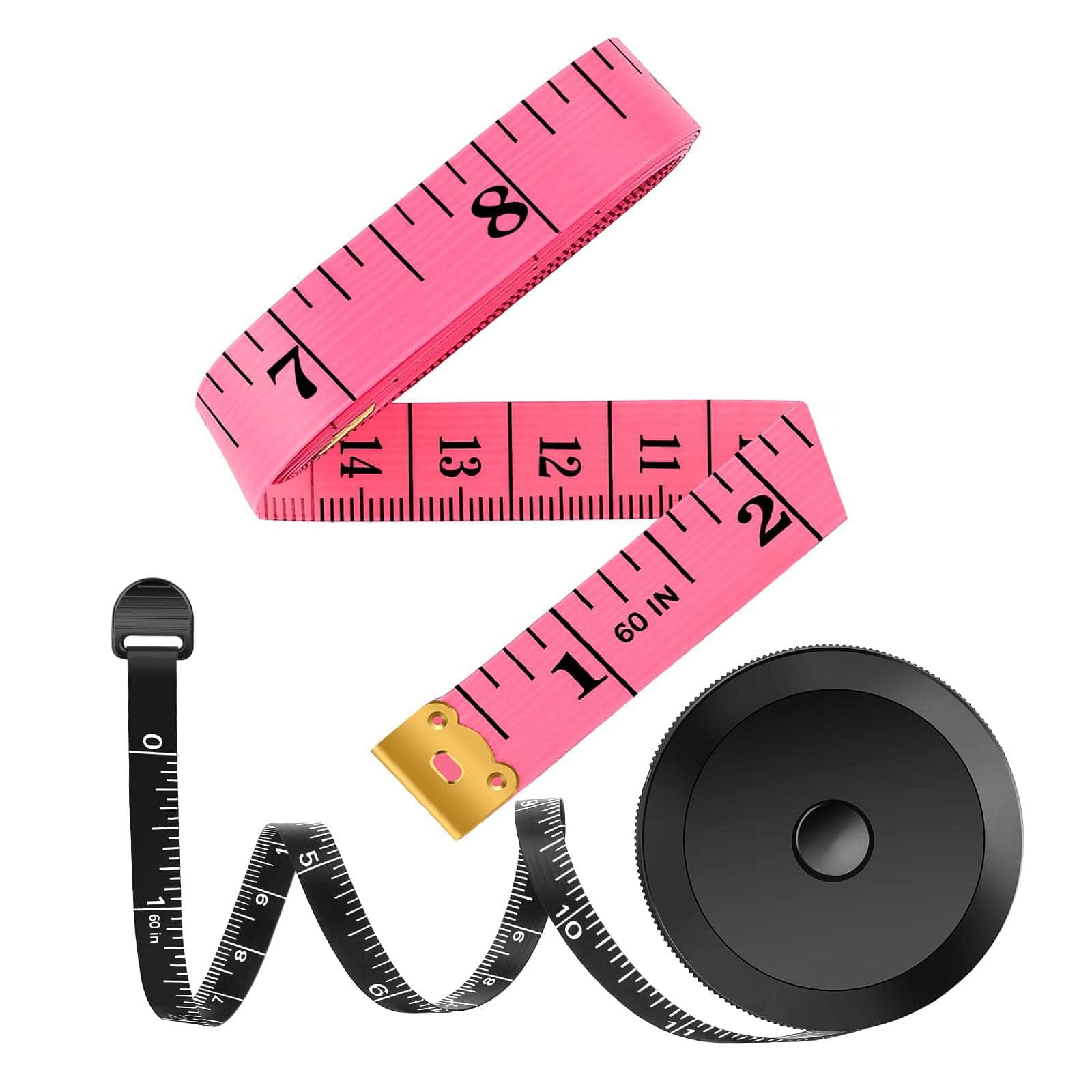 iBayam 2 Pack Tape Measure Measuring Tape for Body Fabric Sewing Tailor Cloth Knitting Craft Measurements, 60-Inch Soft Fashion Pink & Retractable Black Tape Measure Body Measuring Tape Set, Dual Side