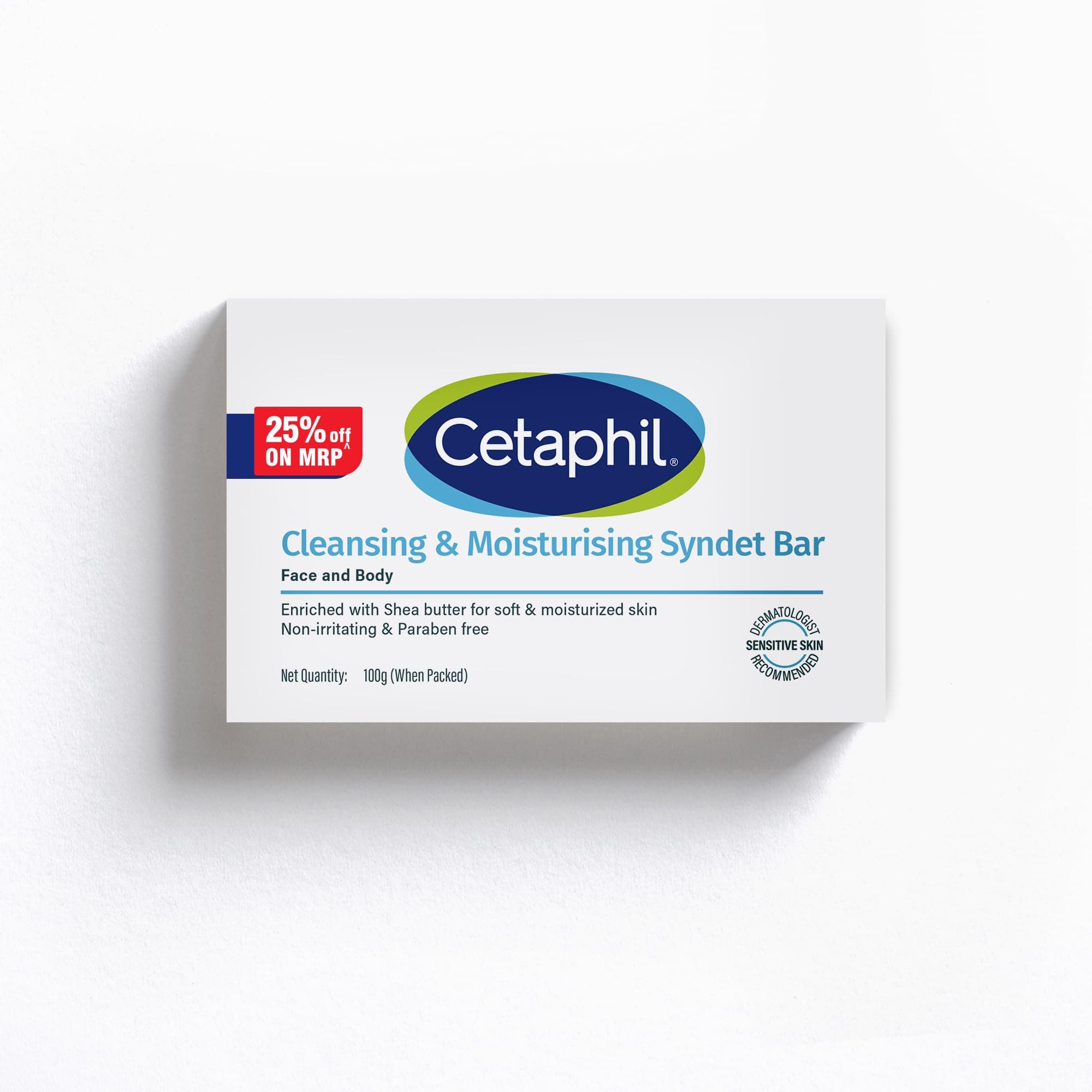 Cetaphil Cleansing Moisturizing Syndet Bar 100 gm – Gentle Soap-Free Syndet Cleansing Bar Pack with Shea Butter Blend, pH Balanced Moisturizing & Hydrating Formula for Sensitive & Dry Skin, Hypoallergenic & Non-Irritant Daily Cleanser for Face & Body