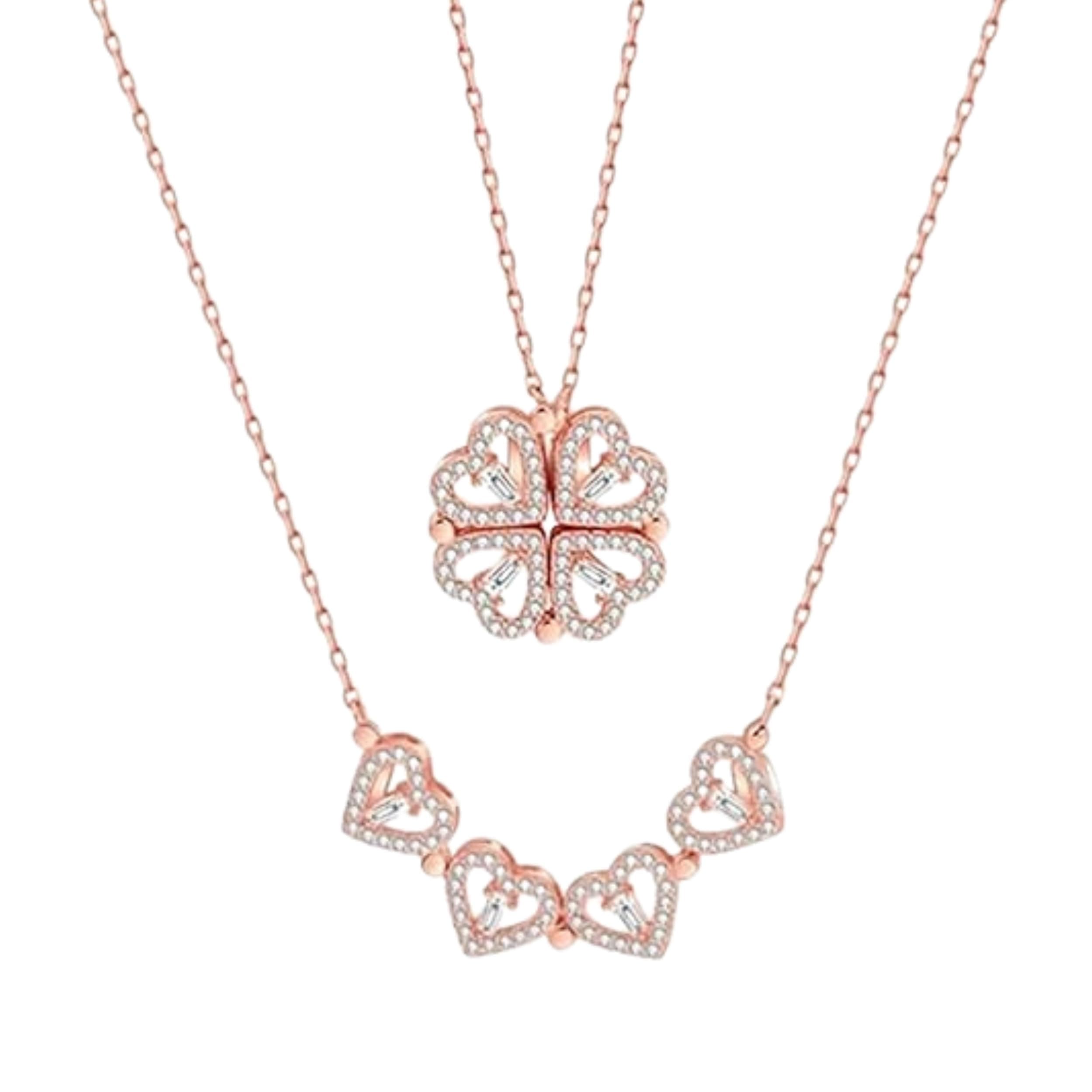 SALTY Anti Tarnish Magnetic Heart Clover Pendant Necklace for Women | Stylish Locket Chain | Latest Fashion Jewellery Accessories for Girls | Minimal Jewelry | Ideal for Gifting | Marriage, Birthday | Gift for Valentine Day