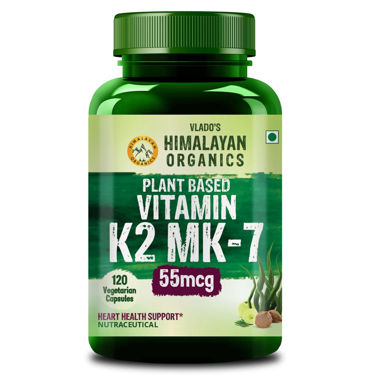 Vlado's Himalayan Organics Vitamin K2, MK -7 55Mcg Supplement I Plant-Based K2 I Supports Stronger Bone & Heart Health I vitamin k2 mk7 for Men & Women - 120 Veg Capsules