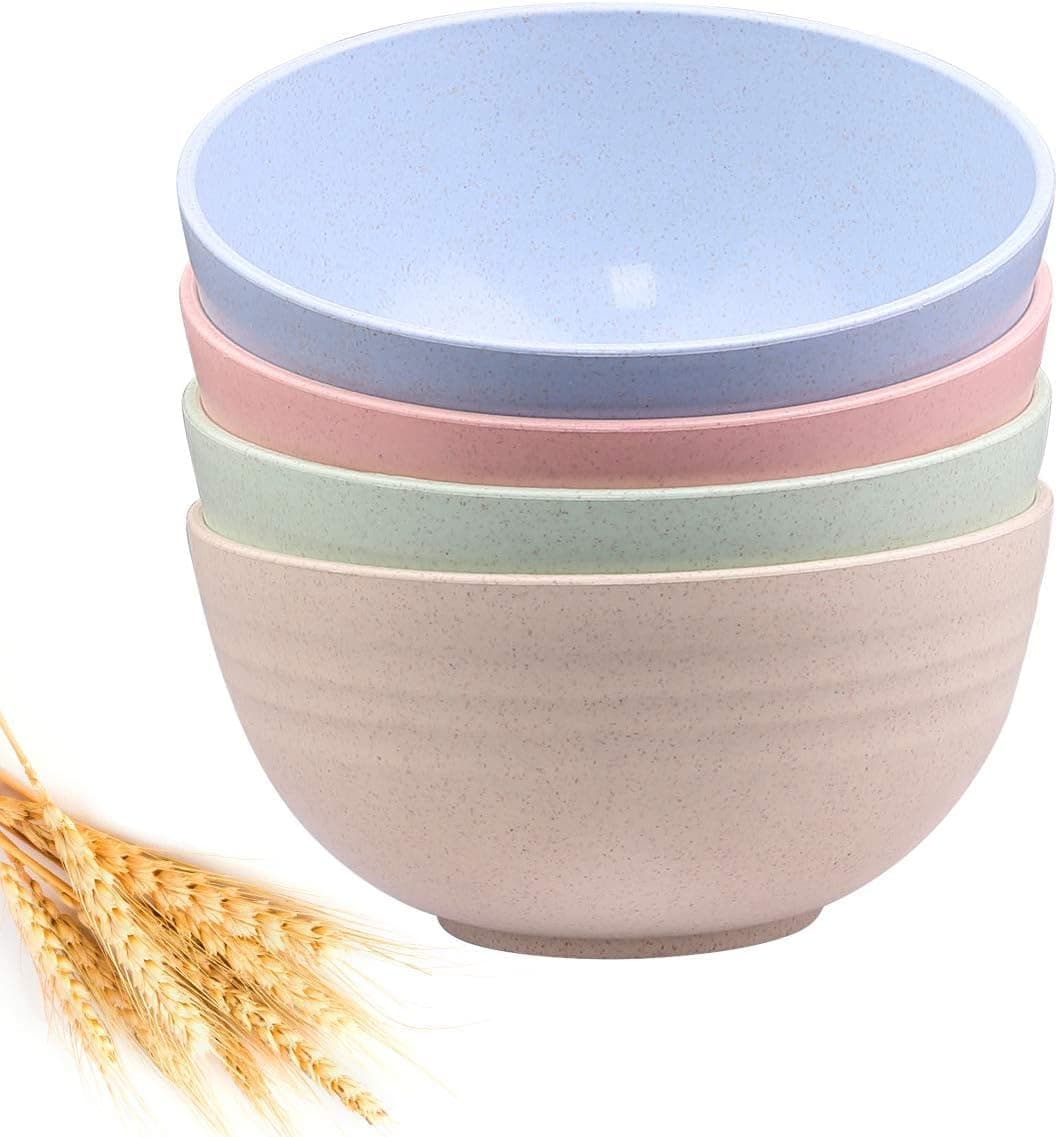 Nilzone Lightweight & Unbreakable Wheat Straw Bowl - Noodle Fruit Soup Bowl Rice Bowls Dishwasher Microwave Safe Set 4pcs