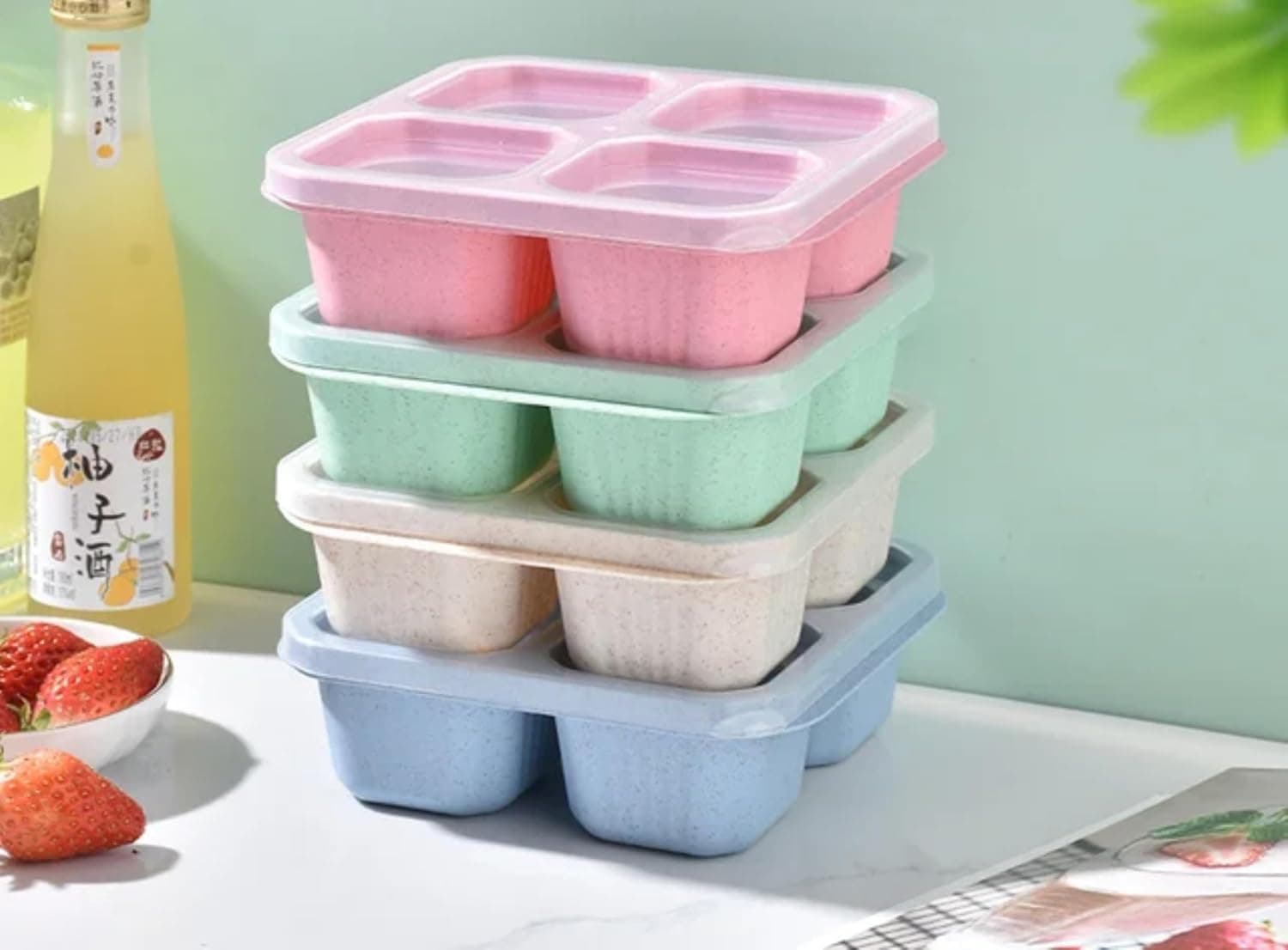 Clazkit 4 Compartment Storage Boxes, Dry Fruits Containers, Fridge Organiser, Storage Containers for Kitchen, Masala Box for Kitchen, Lunch Box for Kids, Adults (Pack of 4) Multicolor, Polypropylene