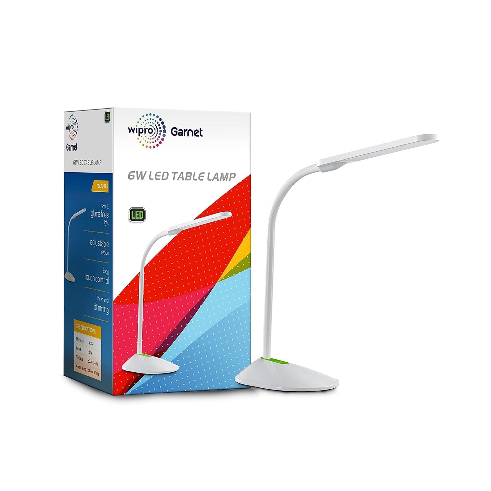 wipro Garnet 6W LED Table Lamp, with 3 Grade Dimming, Flexible Gooseneck Design, LED Portable Desk Lamp for Study, 3 in 1 Color Changing (Cool Day Light/Neutral White/Warm White) (Pack of 1)