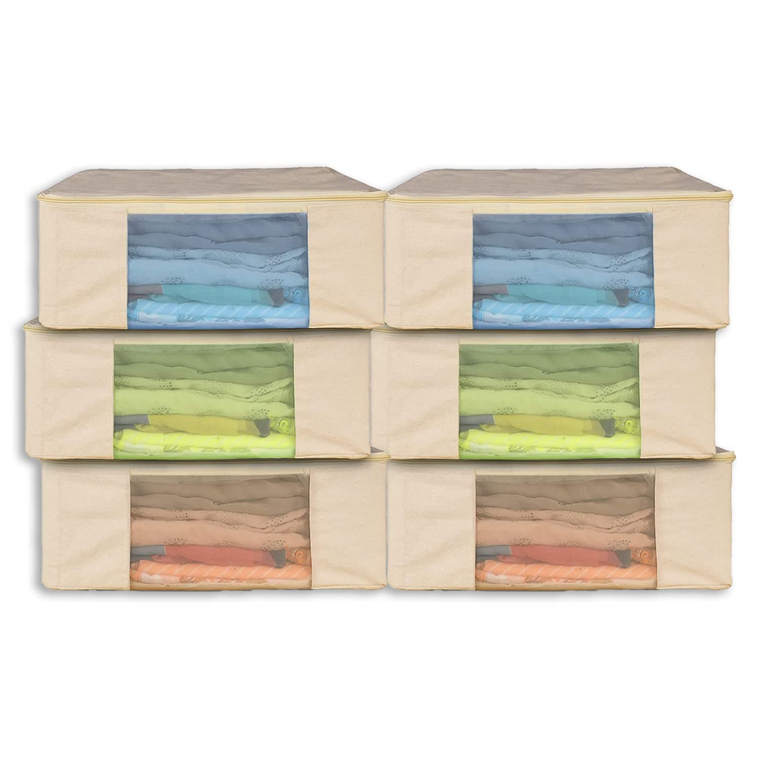 SOLSTICE Cotton Canvas Clothes Storage Bags/Saree Covers With Zip For Storage Specially Design For Woman Dresses,Sarees,Lehengas For Wardrobe Organizer(17 X 14 X 7 Inch)(6),Beige