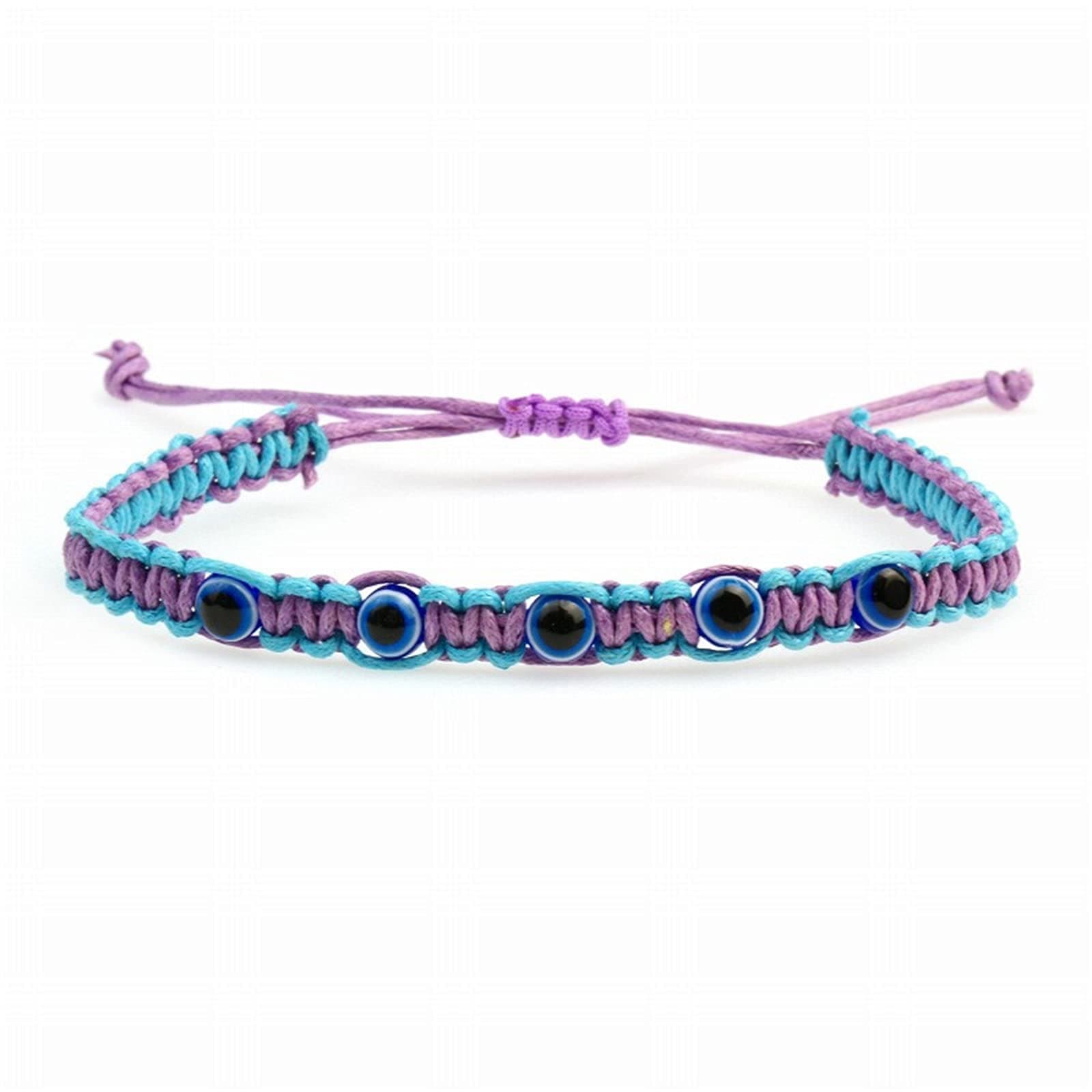 COLORFUL BLING Evil Eye Multicolor Handmade Weave Strand Bracelets Lucky Protection String Amulet 7"-11" Adjustable Bracelets For Women Men Teens Link Knot Protection Rope Bracelets