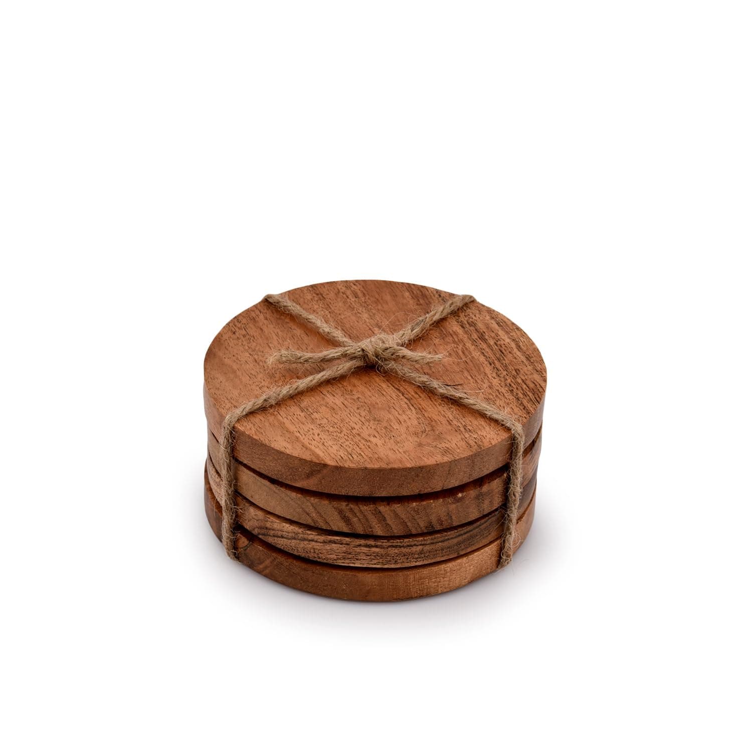 Samhita Acacia Wood Round Coasters Protection Tabletop ,Countertop and Surfaces from Water Marks or Damage | Home & Office Decor | Housewarming Gift (Set of 4) (4" x 4" X 0.5")