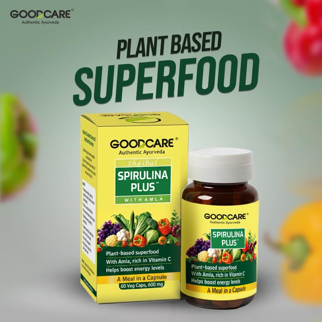 Goodcare Spirulina Plus 60 Capsules | Ayurvedic Superfood with Amla & Vitamin C | Boosts Energy, Immunity & Metabolism | Supports Weight Management