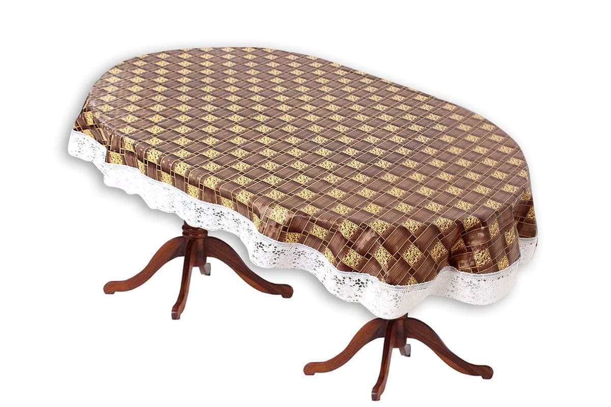 The Furnishing Tree Oval Shaped WxL 54x78 Inch 4 Seater Table Cover Basketweave Pattern Brown, Waterproof PVC