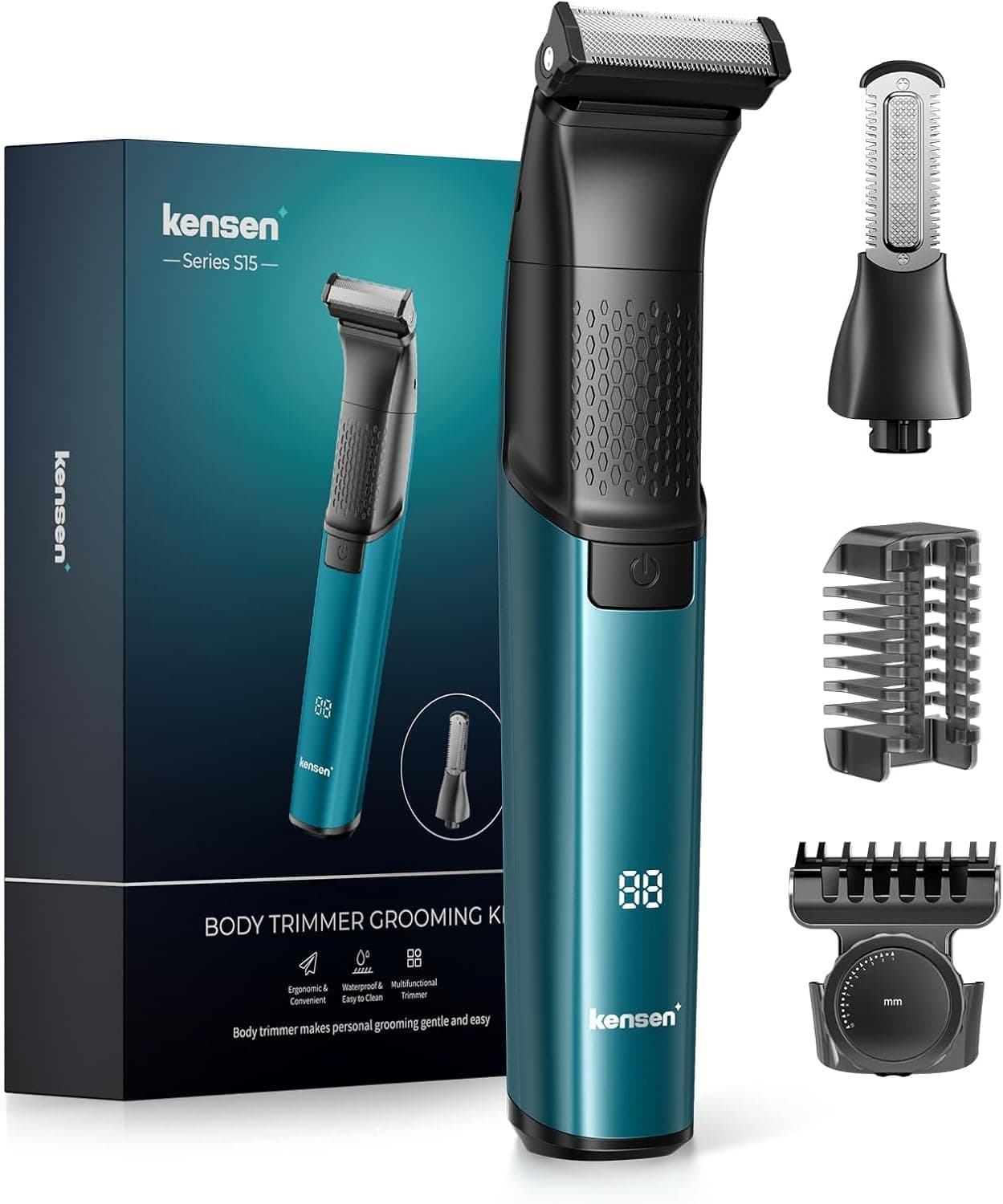 Body Hair Trimmer - 2 in 1 Pubic Hair Trimmer for Men with Multiple Head, Electric Dual-Sided Body Shaver for Beard Armpit Groin Ball Shaver IPX6 Waterproof Travel Lock Rechargeable Groomer Kit(Green)