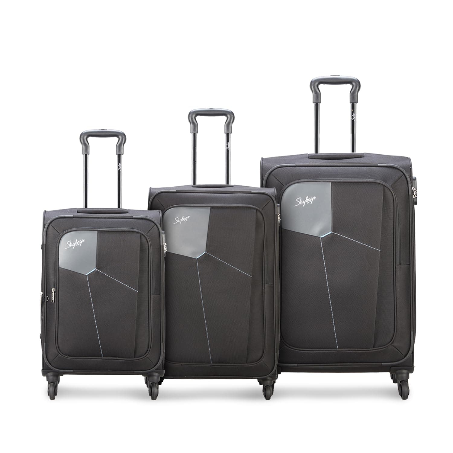 Skybags Rubik SM+MD+LR Polyester Softsided Checkin Spinner Luggage/Trolley Bag 4Wheel Black Strolly, 79 Cm