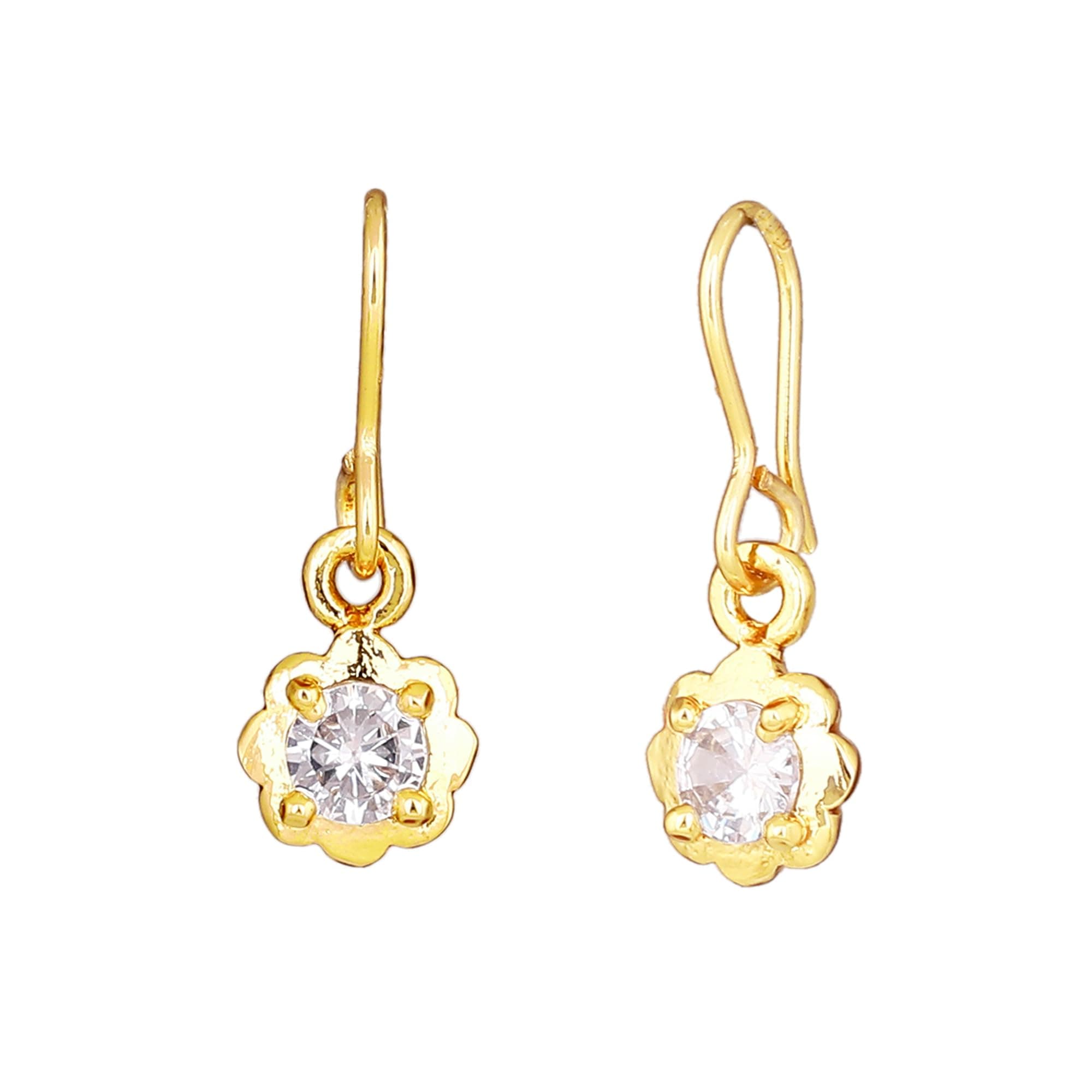 Estele Fashion Jewellery Gold Plated Classic Designer Fish Hook Drop Earrings with White Crystal for Girls and Women-AD-070/708 ER