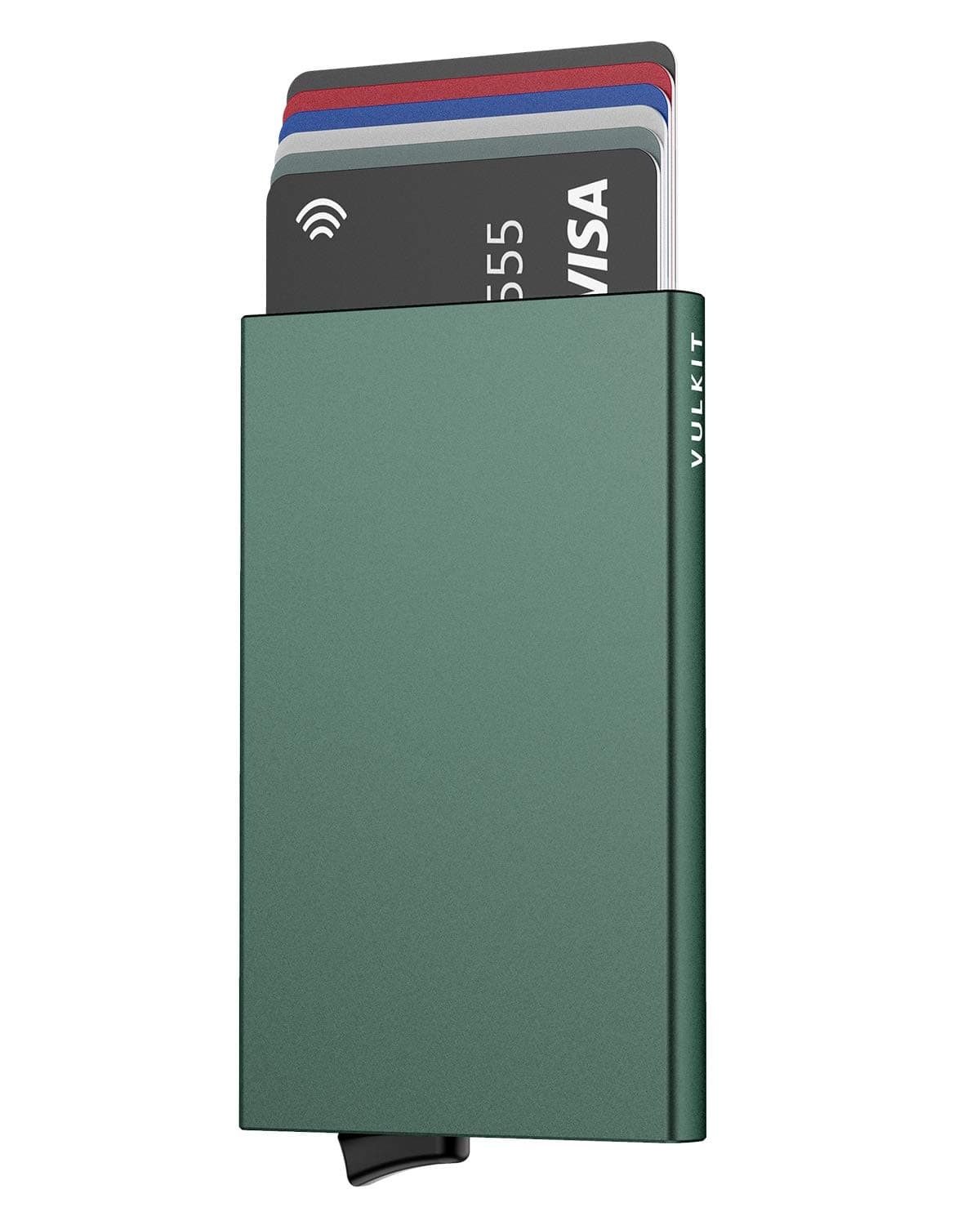 VULKIT Slim Minimalist Credit Card Holder For Men and Women RFID Blocking Mini Metal Case, midnight green, Small