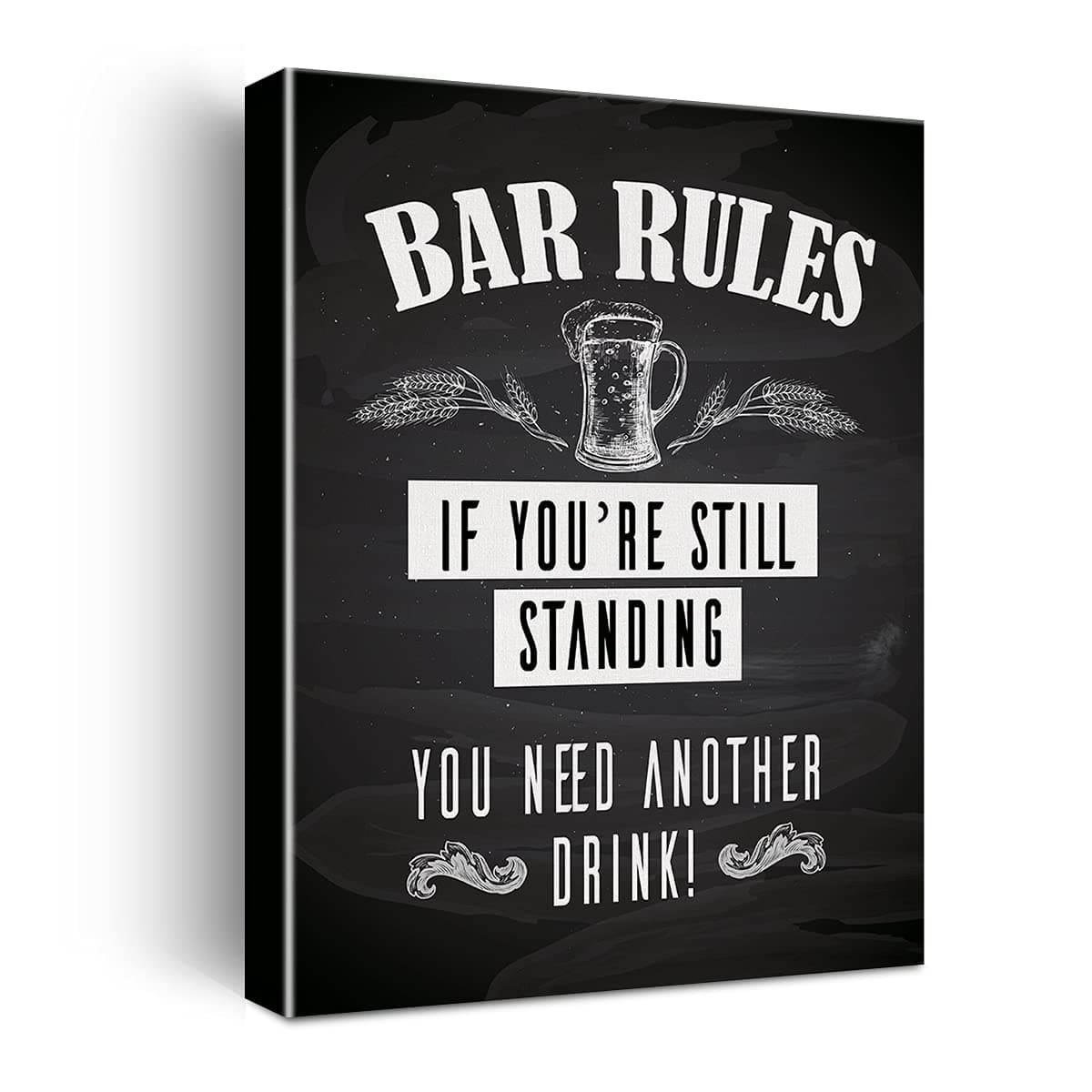 Black Design Bar Rules Canvas Wall Art, Bar Wall Art Signs, Ready to Hang Wall Decoration Print Poster for Bar, Framed 11.5" X 15"