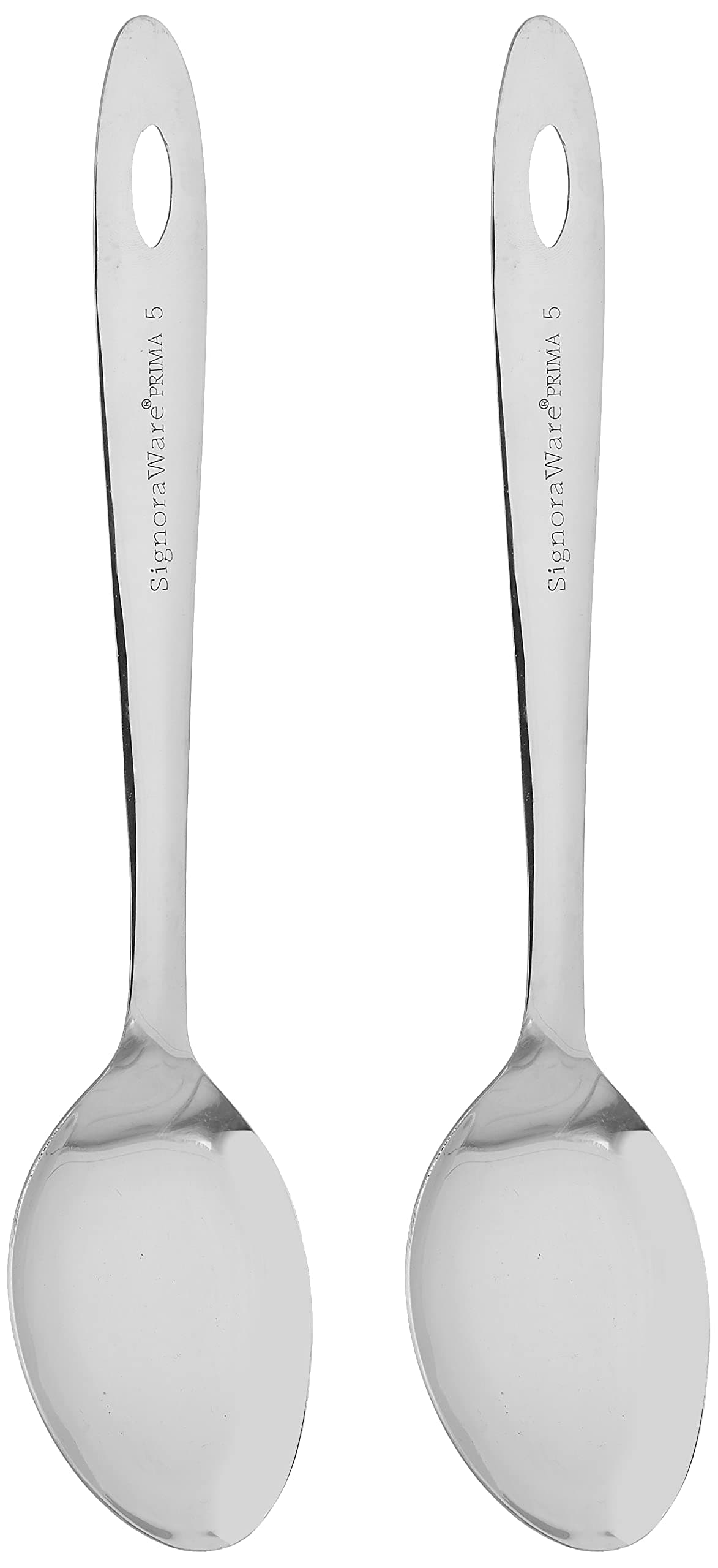 SignoraWare Kitchen Tools Stainless Steel(Food Grade) Heavy Gauge(1.5 MM) Non Stick Prima Solid Pan Spoon No.5(Serving Spoon) Chamcha for Serving Rice/Pasta/Subzi (Size 30 cm) Set/2