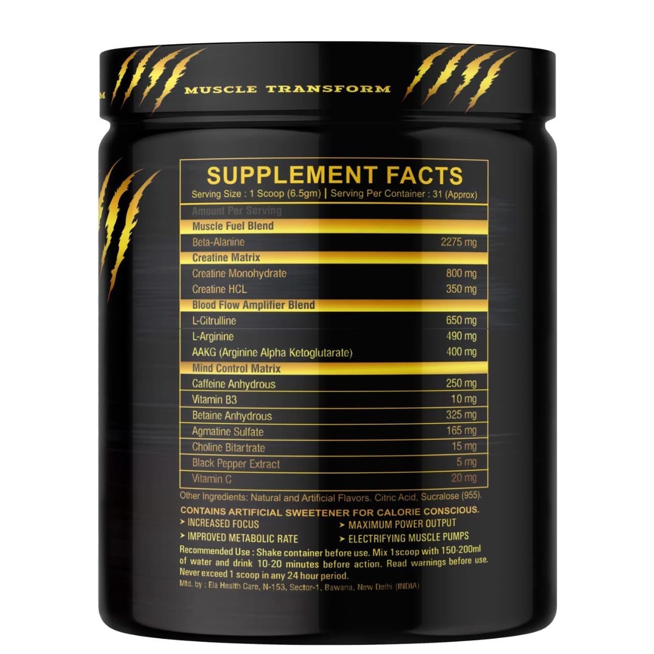 MUSCLE TRANSFORM Hardcore Pre-Workout Supplement with Creatine Monohydrate, Arginine AAKG, Beta-Alanine, Explosive & Intense Muscle Pump, Caffeinated - For Men & Women [31 Servings, Gummy Candy]