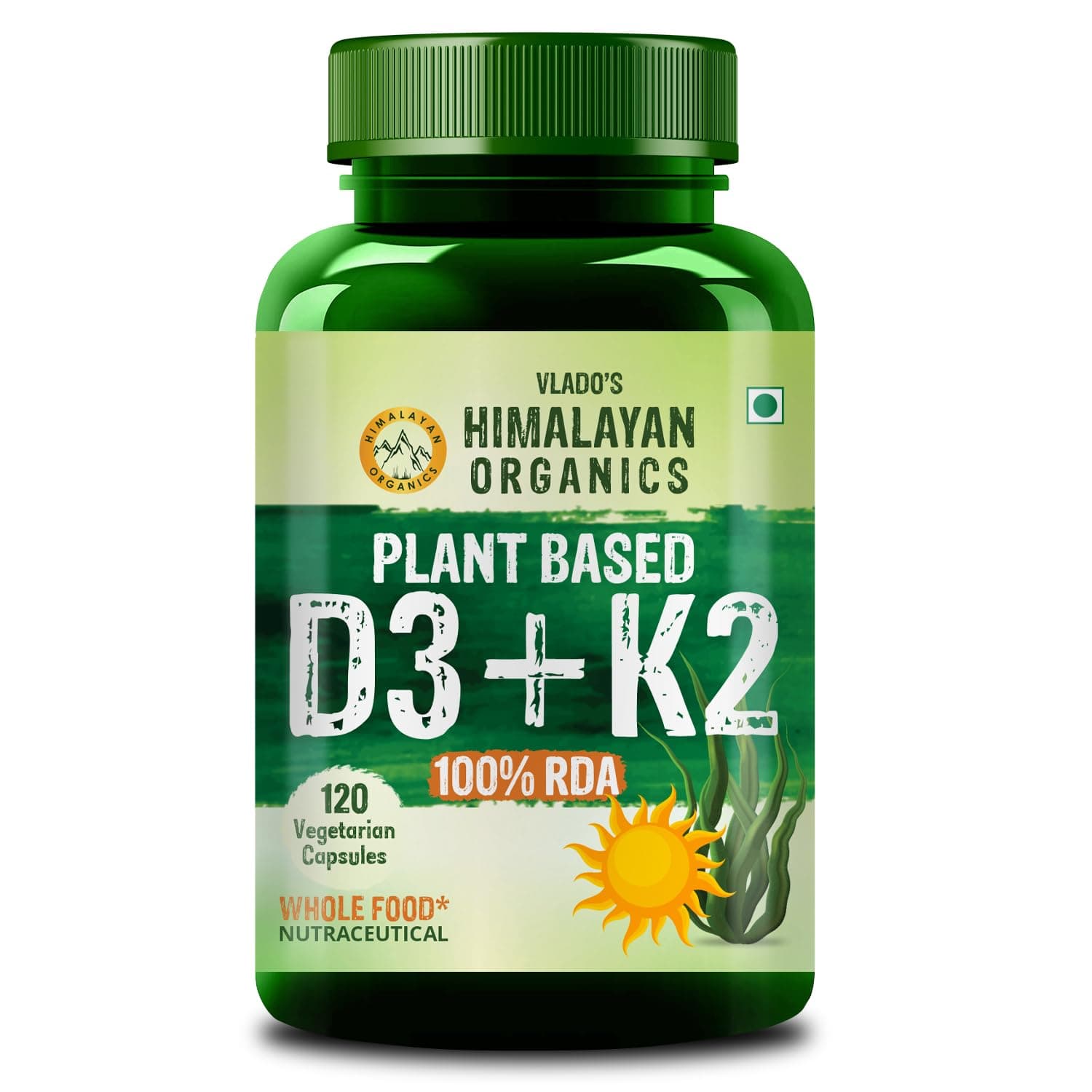 Vlado’s Himalayan Organics Plant Based Vitamin D3 600iU Supplement | Vitamin D3(Lichen) + K2(Menaquinone Mk7) | Faster Absorption | Boost Immunity | Healthy Bones | Plant Based D3 + K2 Supplement For Men and Women -120 Veg Capsules