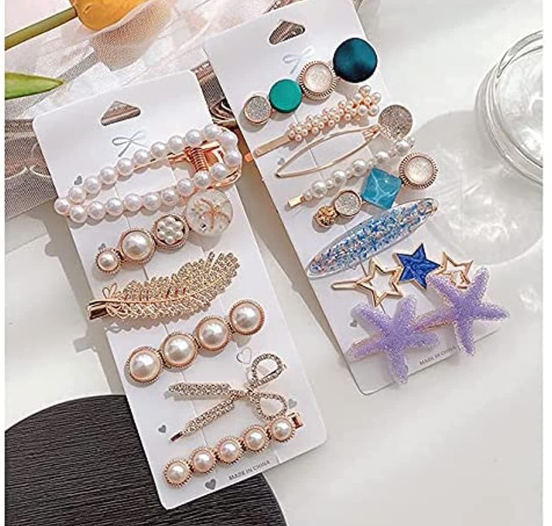 ANNACREATIONS Metal, Plastic Pearl Barrettes For Women, Multicolour (Pack of 14)