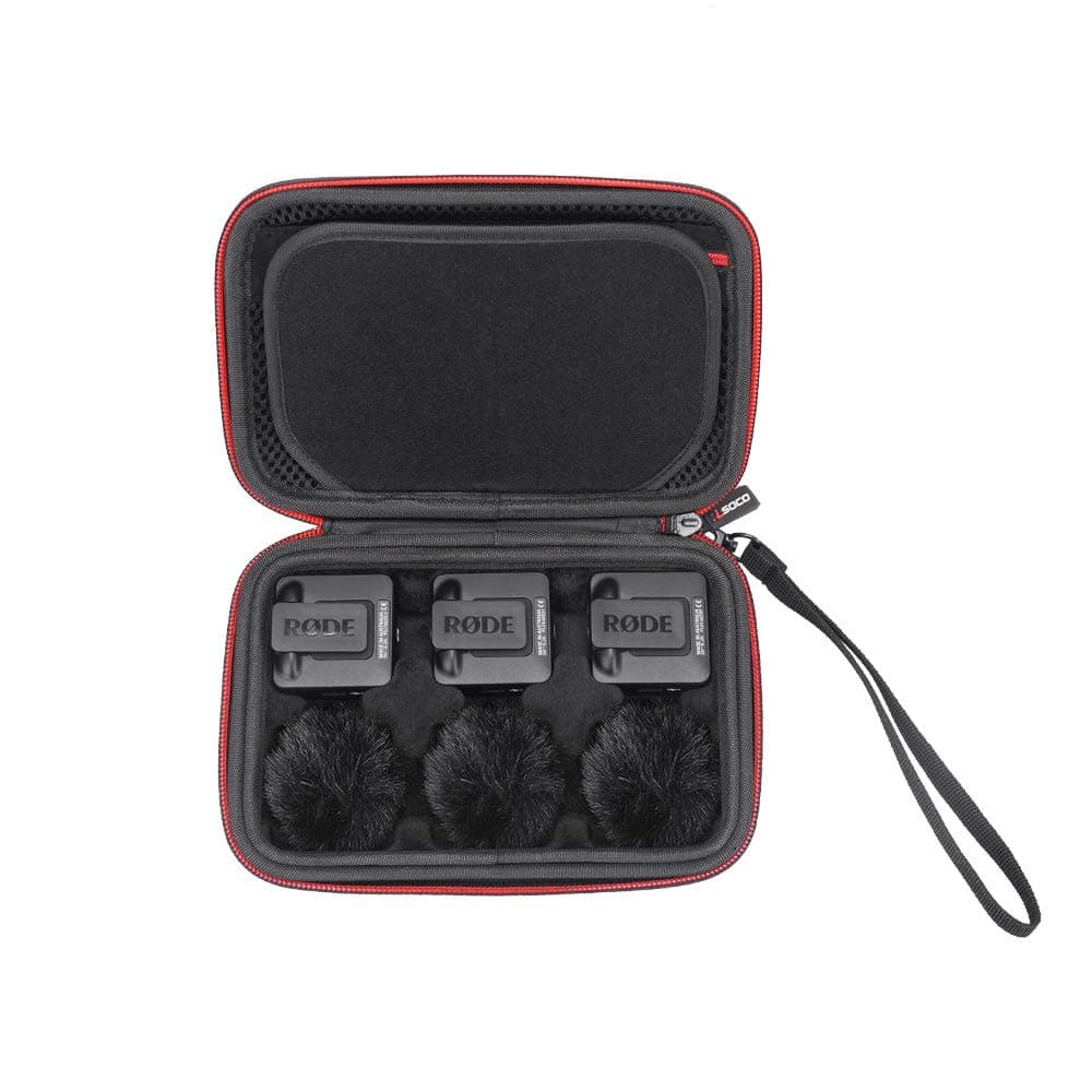 RLSOCO RODE Wireless Go II/RODE Wireless GO Case (Black) - Modern Unisex Microphone Case with Six Slots and Hand Strap