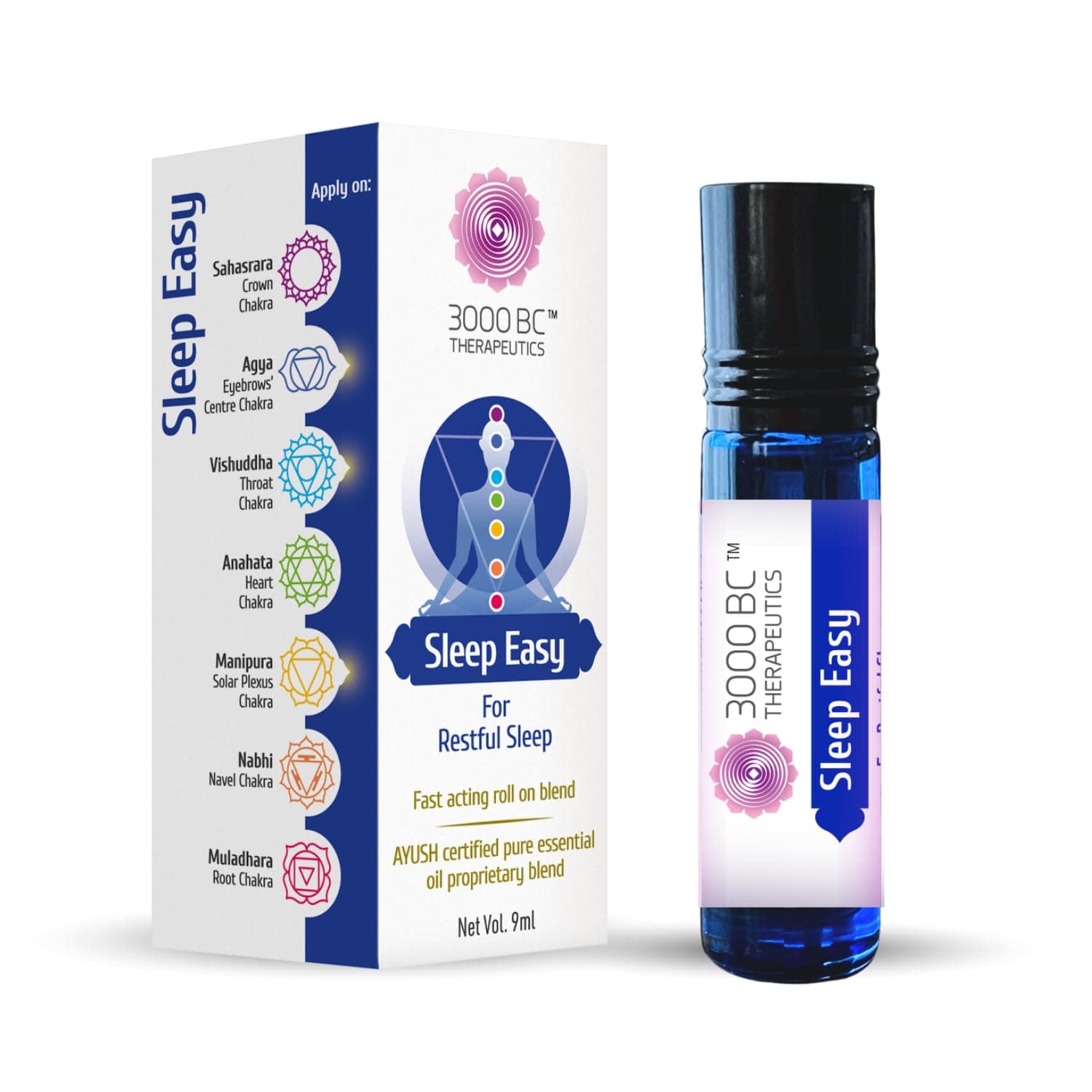 3000 BC Therapeutics Sleep Easy Ayurvedic Roll On: Your Natural Path to Restful Nights. Aromatherapy for Insomnia Relief, Deep Sleep & Stress Reduction. With Lavender, Chamomile, Geranium. Chemical-Free. 9ml.