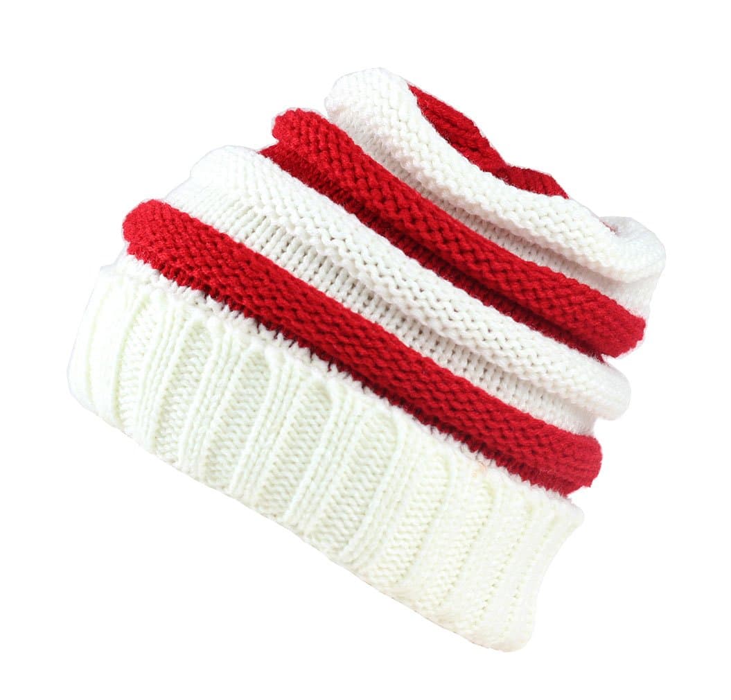 Sven Home Soft Slouchy Beanies knit Warm Winter Unisex Cap Thick Women's Men Hat (White/Red)