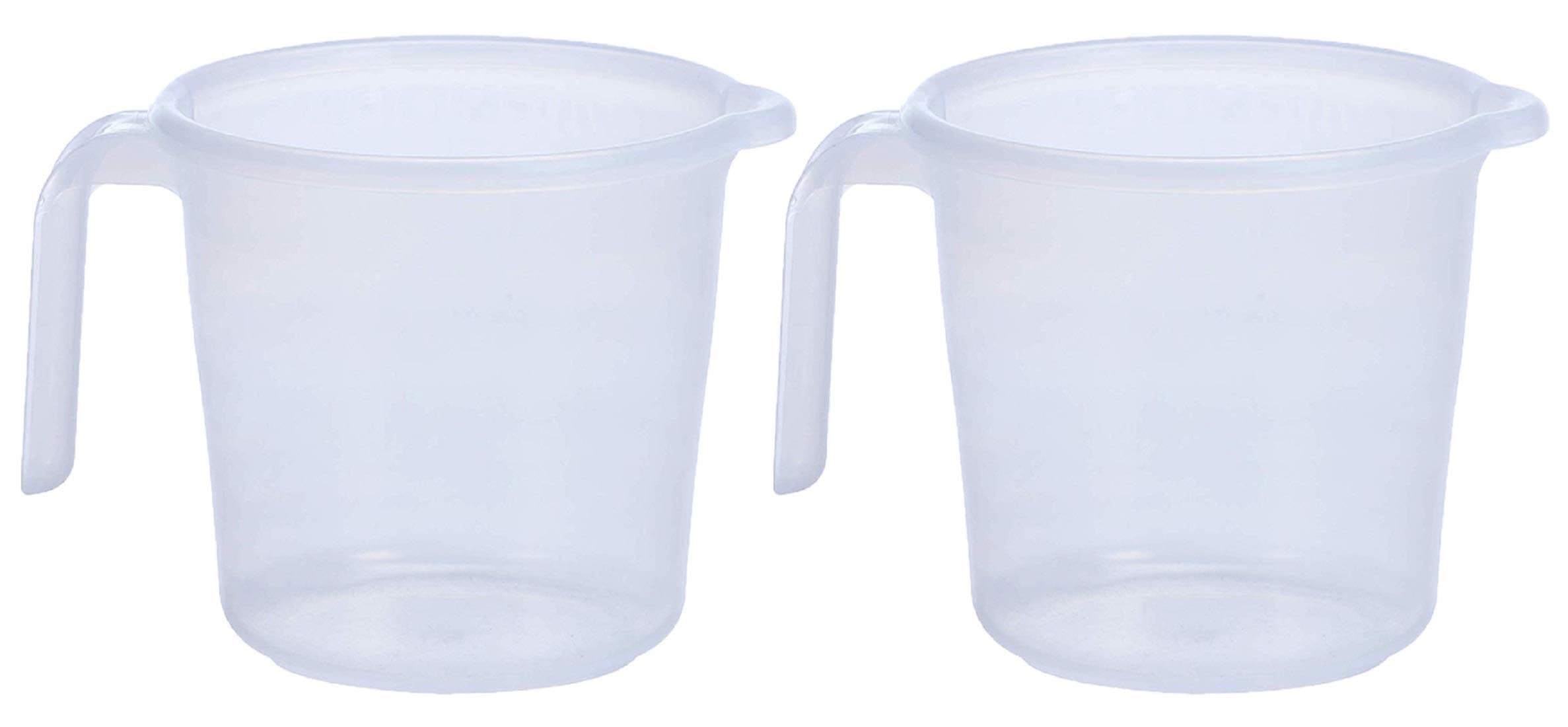 Kuber Industries Virgin Plastic Bath Mug for Bathroom|Transparent Look & Unbreakable Material|Pack of 2 with Measurement 1100 ml|White