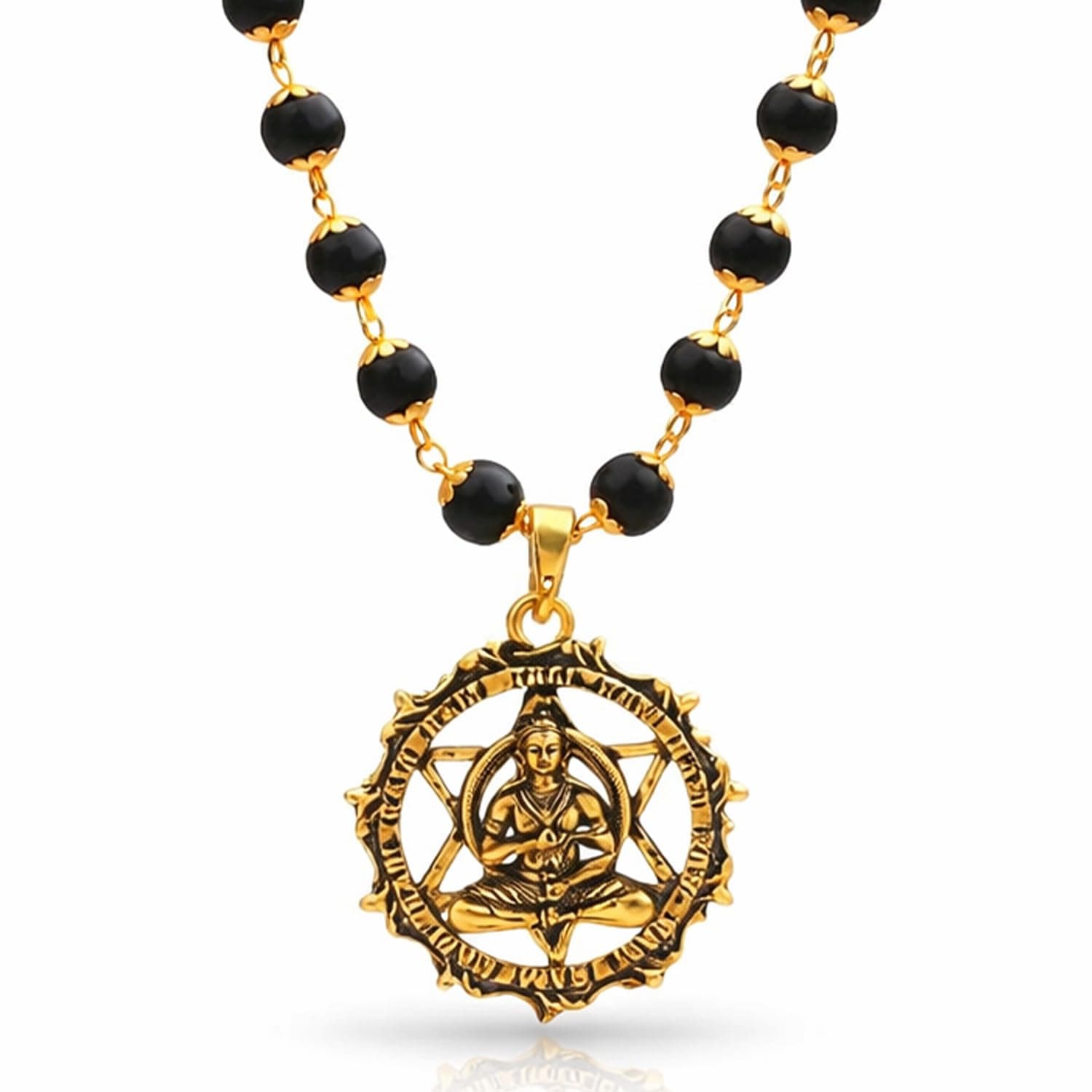 AVORA Gold Plated Karungali Necklace with Pendant | Authentic Karungali Mala Beads Chain for Men & Women | Spiritual Jewellery for Meditation, Positivity & Traditional Daily Wear