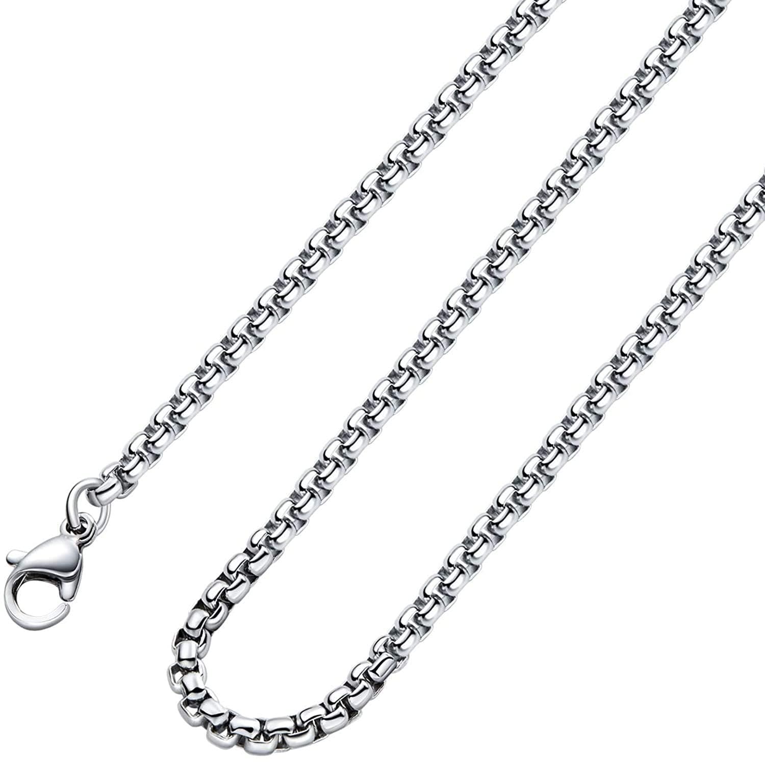 Monily 2-7mm 16-38In Square Rolo Stainless Steel Chain Necklace Round Box Necklace Men Women Jewellery