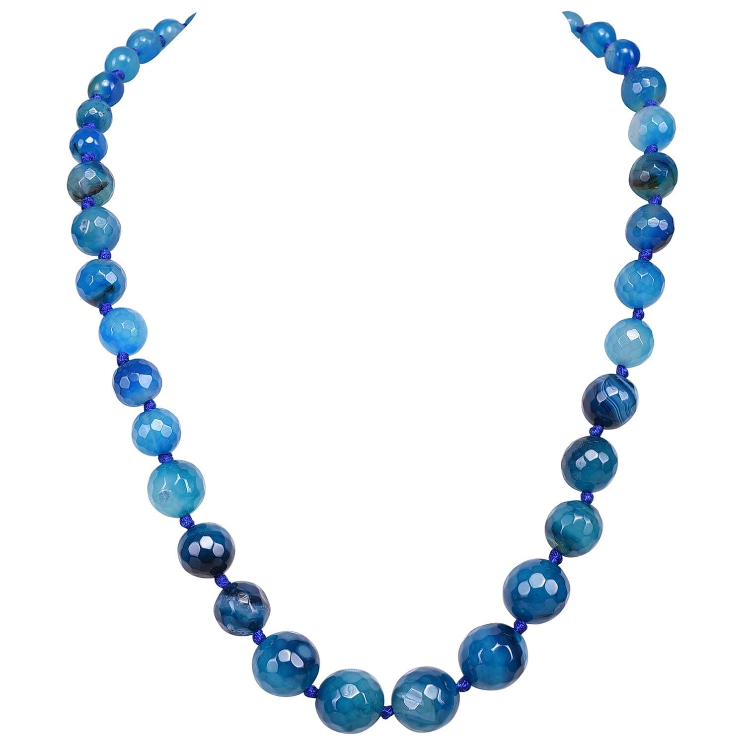 RATNAVALI JEWELS Designer Blue Agate Onyx Stone Beads Necklace Single Line for Women and Girls RV2973B