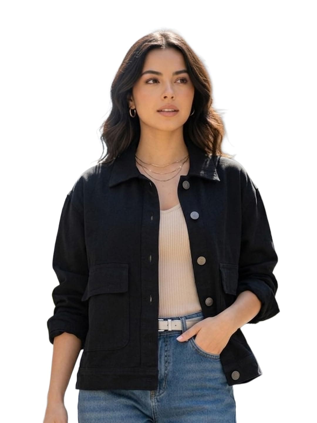 Urbano Fashion Women's Relaxed Fit Full Sleeve Utility Denim Jacket