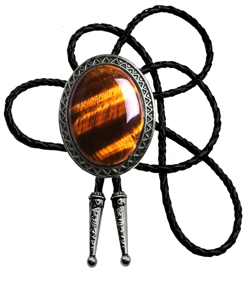 Yuanmo Bolo Tie with Natural Tiger Eye Stone Celtic Style Genuine and Cowhide Rope