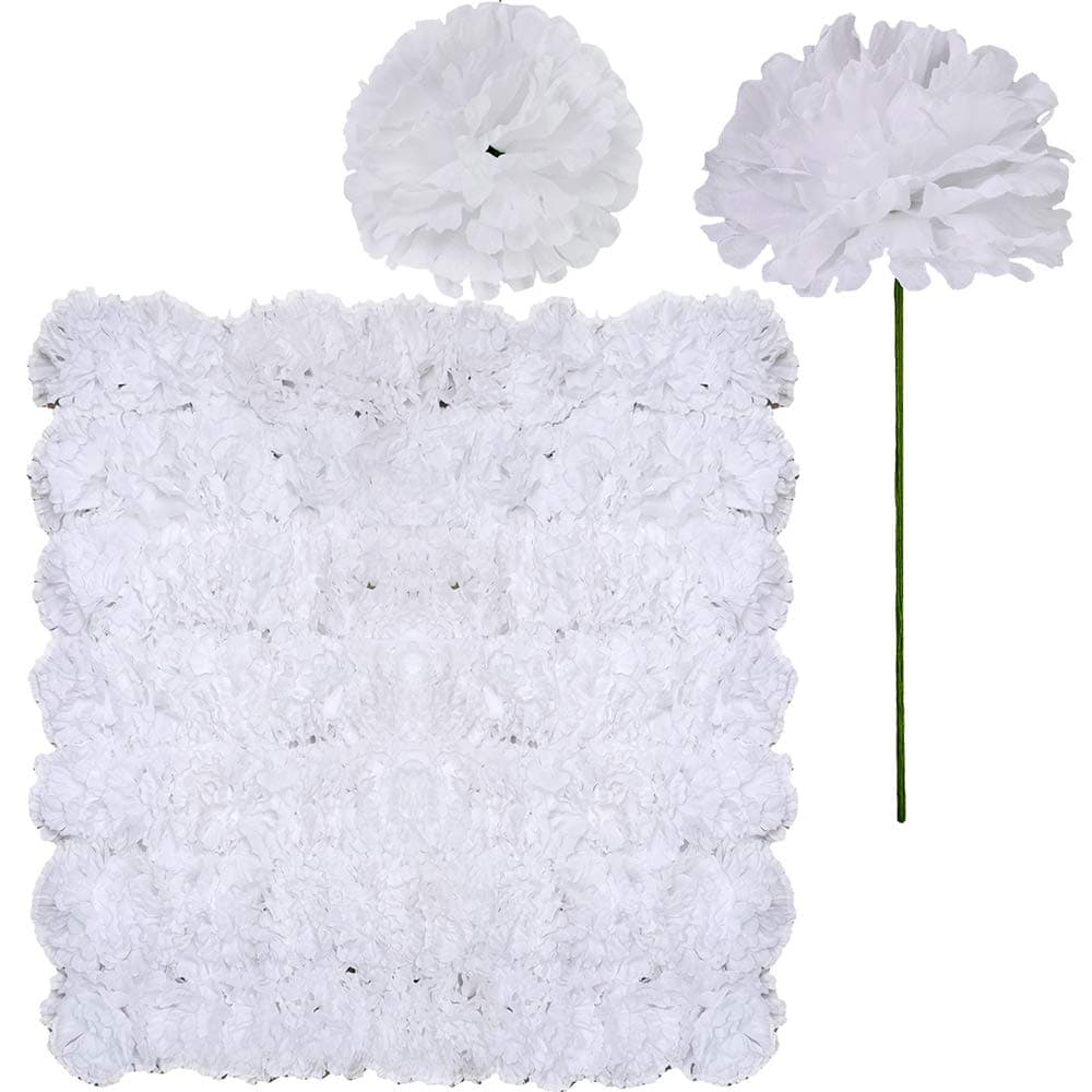 Supla 100 Pack Artificial Carnation Flowers Picks Bulk White Carnations Stems Silk Carnation Flower Heads with Wired Stems 3.5" x 7.9" (WXH) Floral Arrangement DIY Wreaths