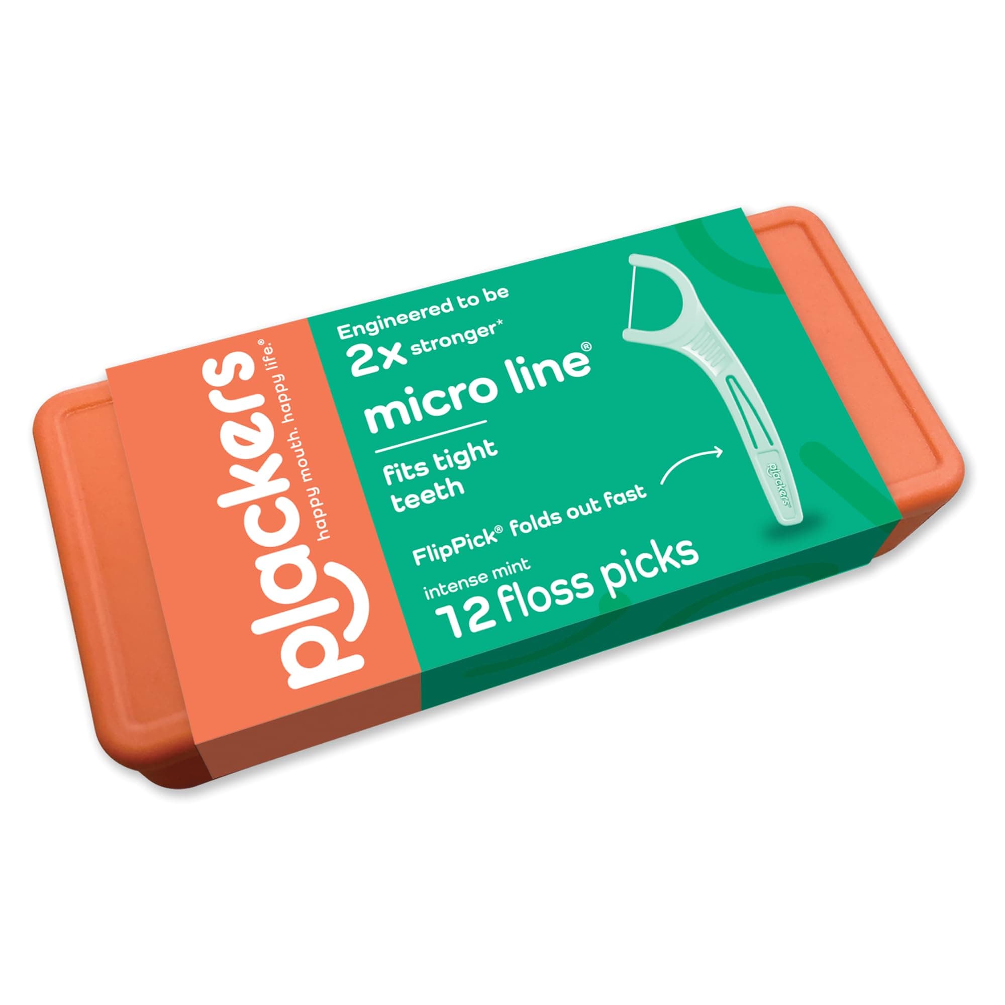 Plackers Micro Flosser with Travel Case, Mint, 12 Count