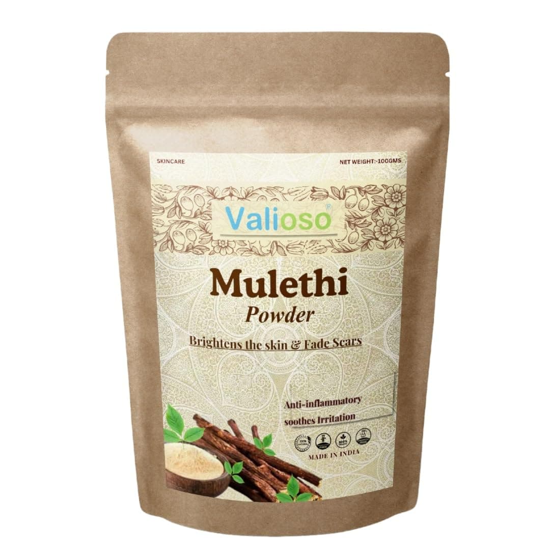 Valioso Pure Mulethi Powder For Face, Skin, And Hair Care, Yashtimadhu Powder, Liquorice Powder (100 Grams)