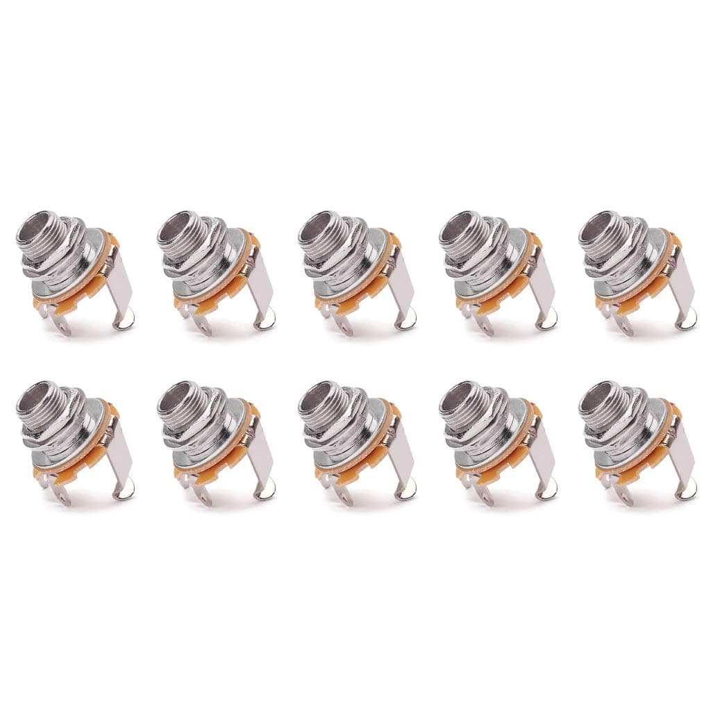 Alnicov 10PCS 1/4 Inch Mono Jack Socket Stratocaster Replacement Connector Female Panel Mount for Bass Electric