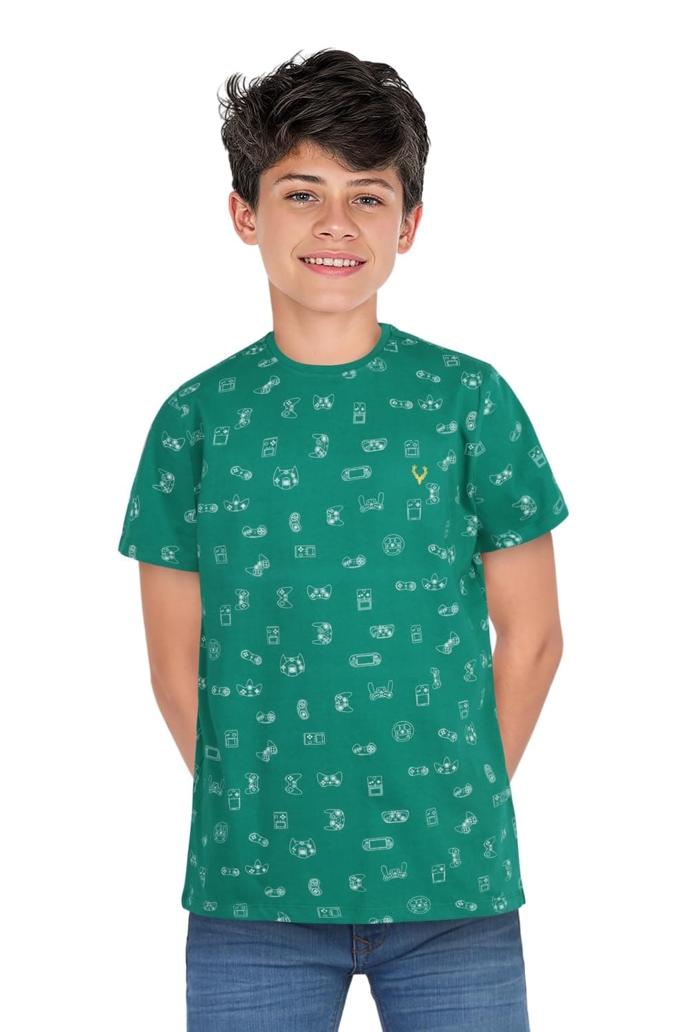 Allen Solly Boys’ Crew Neck T‑Shirt | All‑Over Print Design, Soft Cotton Fabric, Comfortable Casual Wear