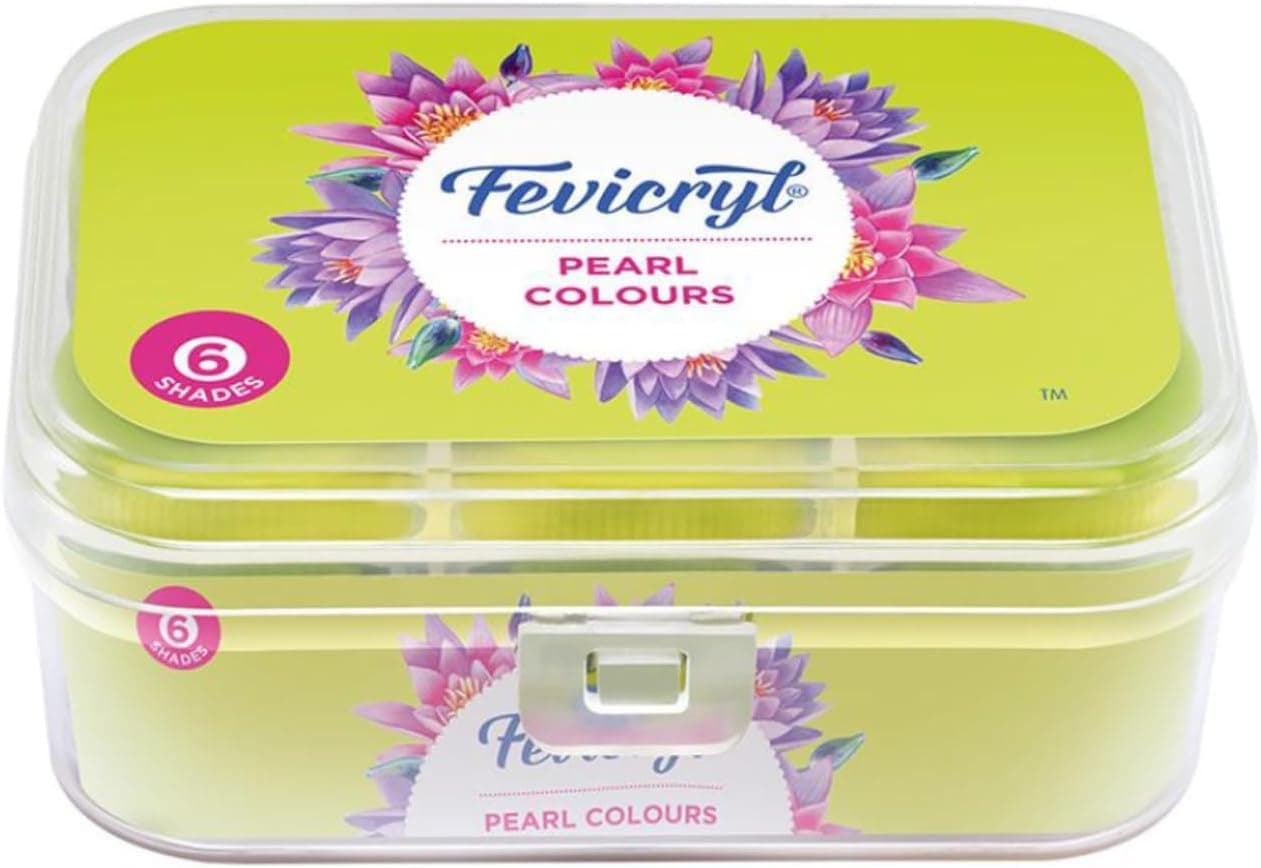 Fevicryl Acrylic Colours Pearl Kit | 6 Colours x 10 ml | DIY Paint, Rich Pigment | Multicolour & Multi-surface | Non-Cracking Paint for Canvas, Wood, Leather, Earthenware, Metal