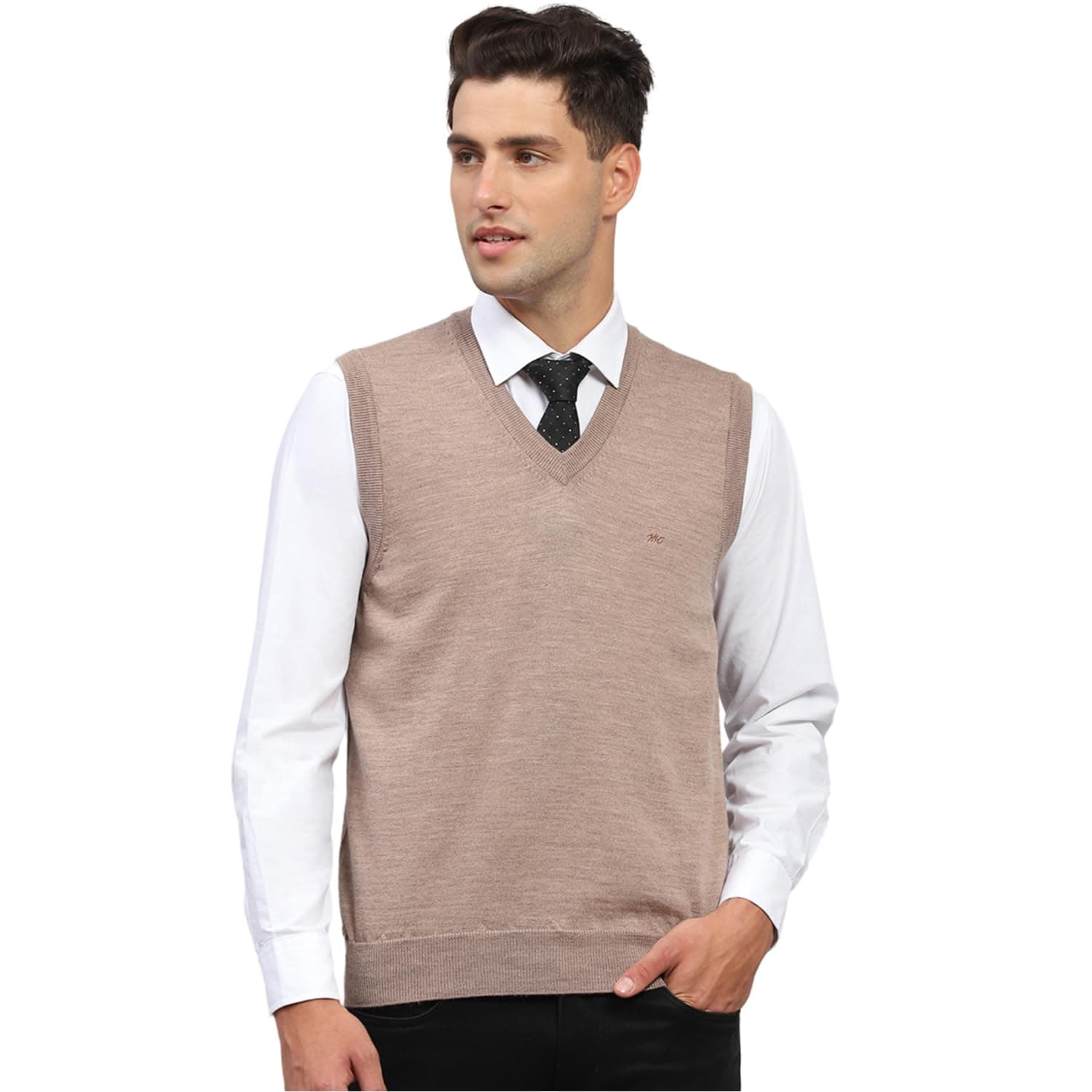 Monte Carlo Black Solid V Neck Sweater | Warm Woolen Pullover for Men | Soft Comfortable Knitted Winter Wear Sweater for Men's